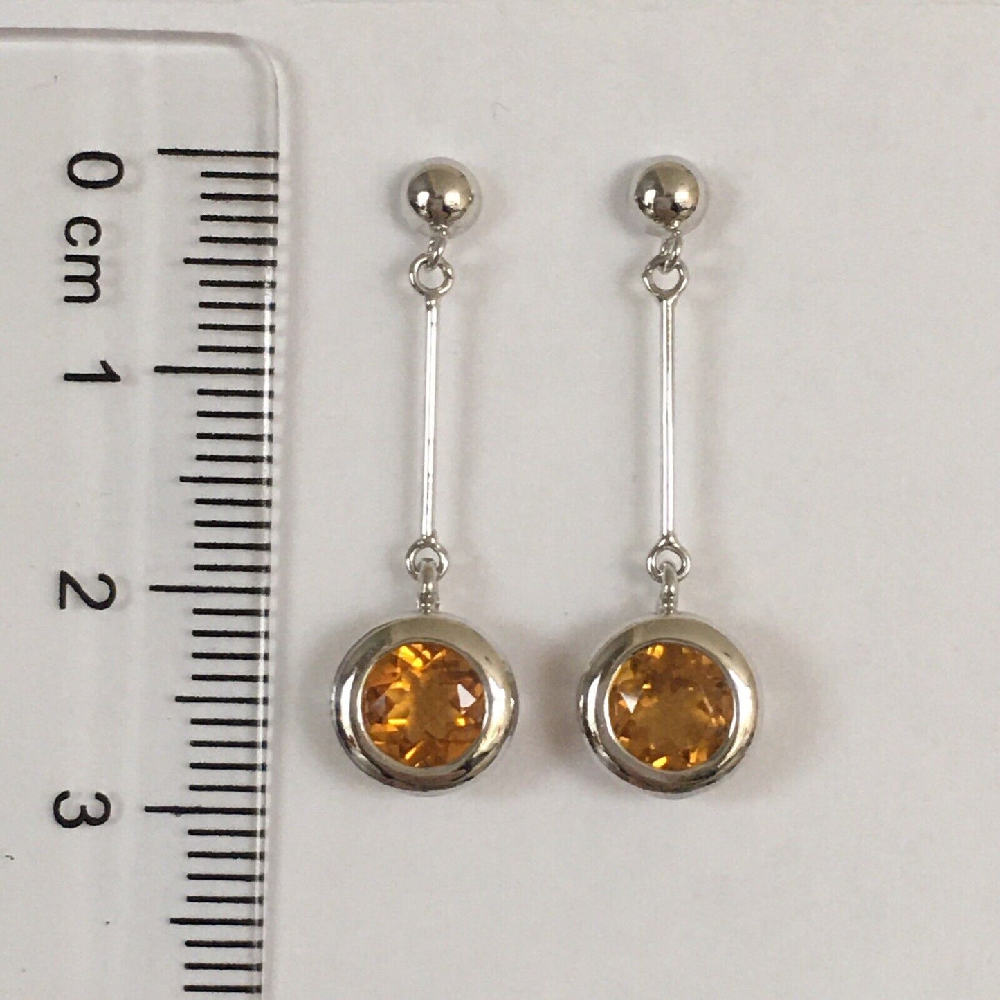 Q13113-1E, New 14k Solid White Gold W/G Yellow Citrine Earrings, Studs, Dangling