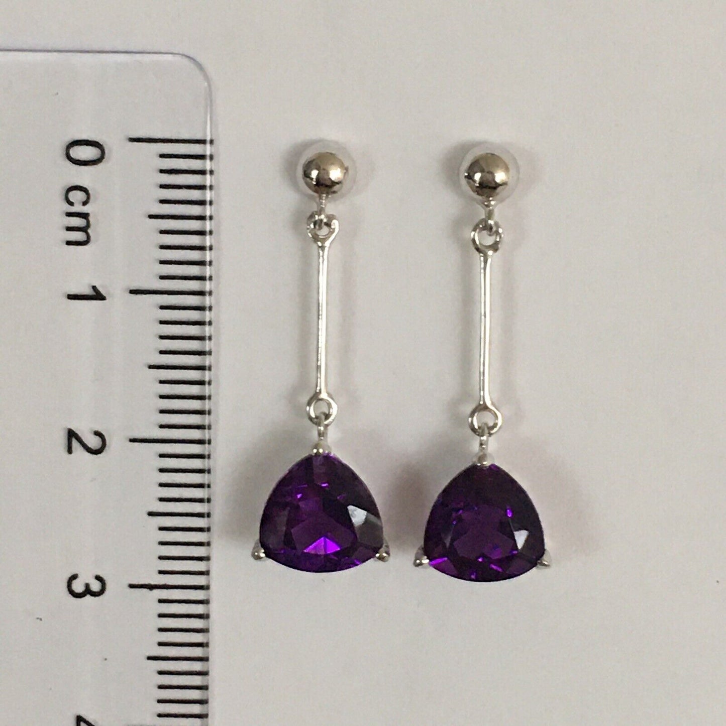Q4313, New 14k Solid White Gold W/G Amethyst Earrings, Studs, Dangling