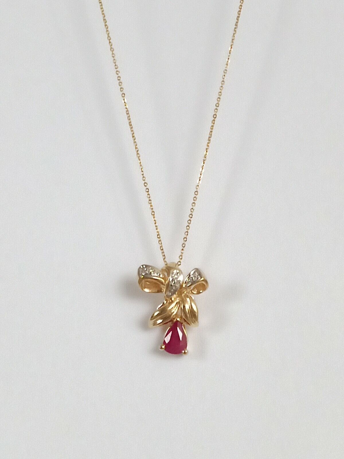 P-99112 New 14k Solid Yellow Gold Y/G Genuine Ruby Pendant Pear Shape