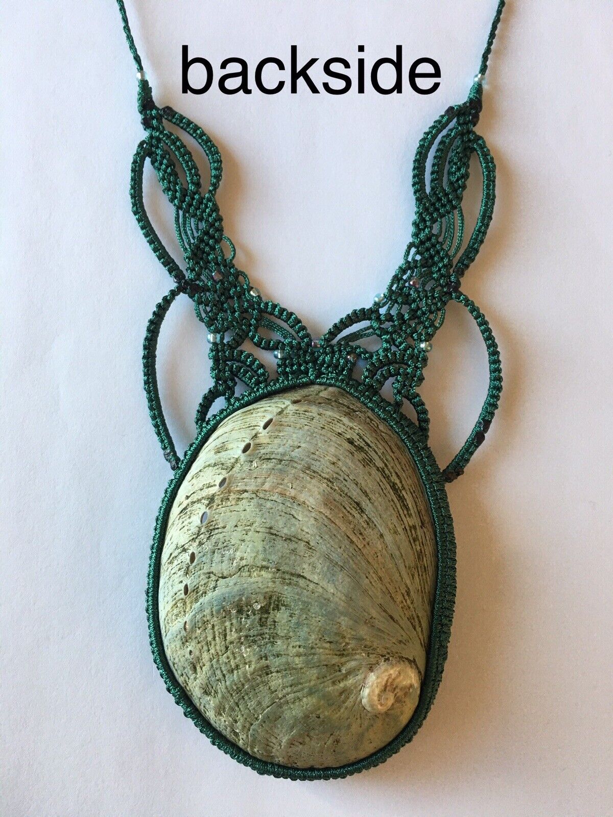 N21 Macrame Necklace Big Natural Abalone Shell Handmade adjustable length 16~32”