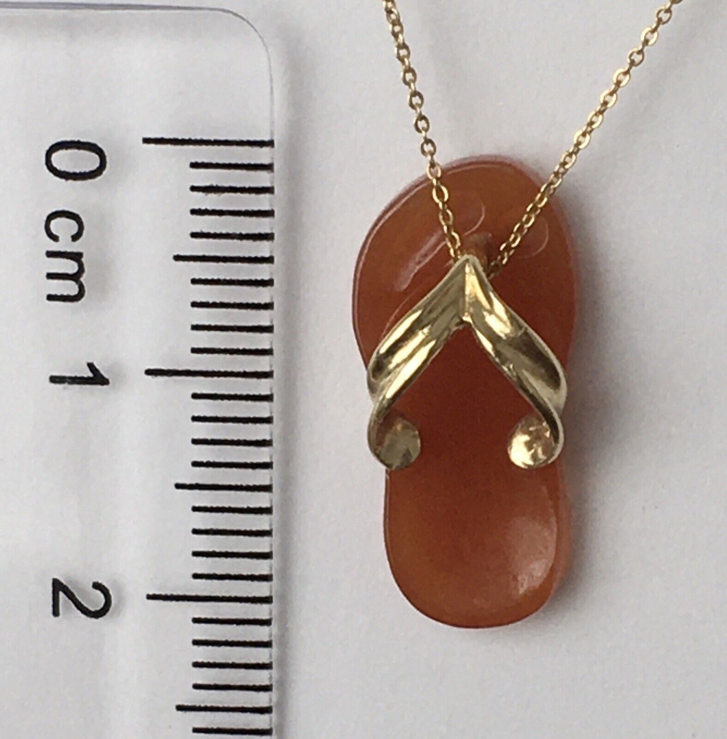 New 14k Solid Yellow Gold Brown Red Jade Pendant Good Luck Flip Flop