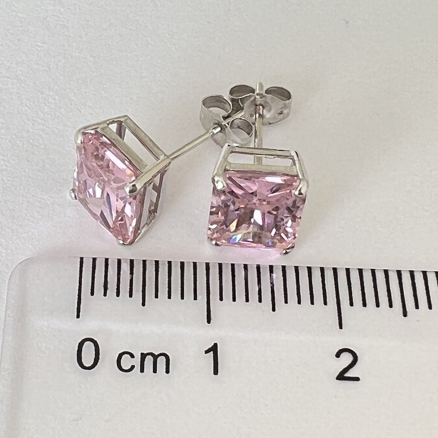 P2250 New 14k White Gold Pink Topaz Studs Earrings Gemstone 7*9mm Emerald Cut