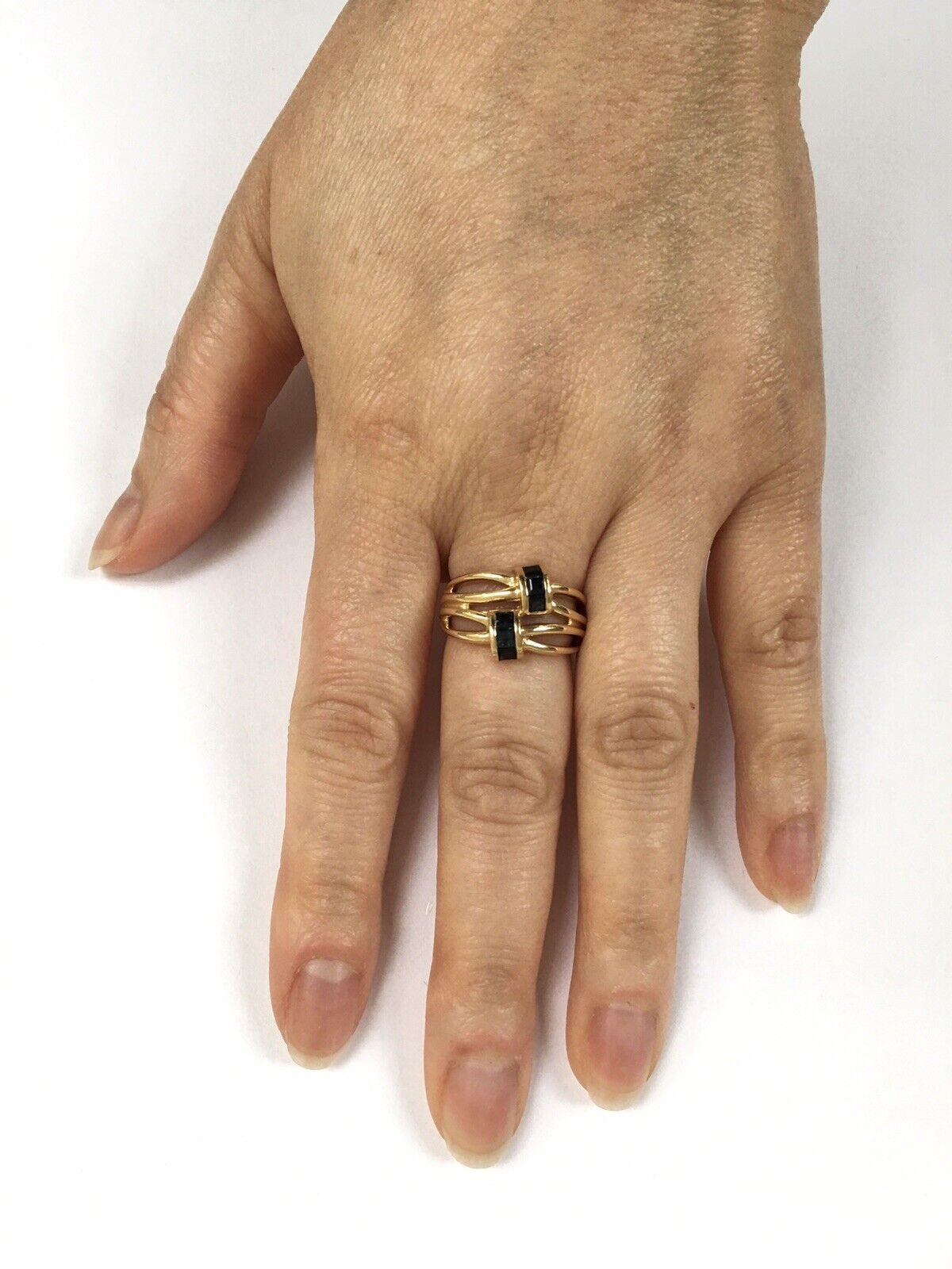 P-6437, New 14k Solid Yellow Gold Y/G Genuine Sapphire Ring, SZ-7, Unique Design