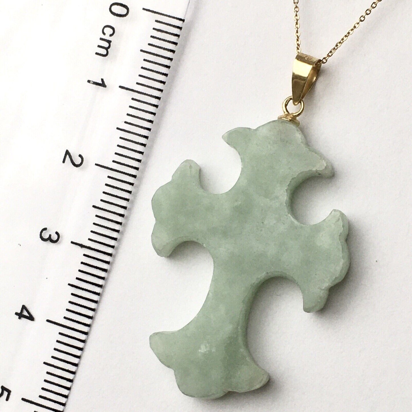New 14k Solid Yellow Gold Light Green Jade Pendant Good Luck Cross Q210420-8