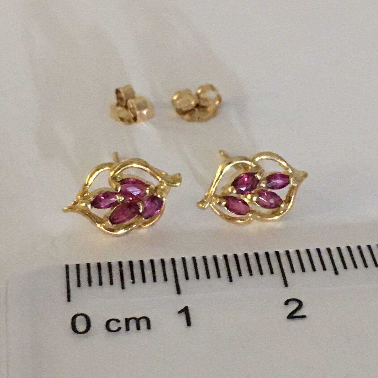 P-8810 14k Solid Yellow Gold Genuine Ruby Earrings Unique Flower Studs Gemstone