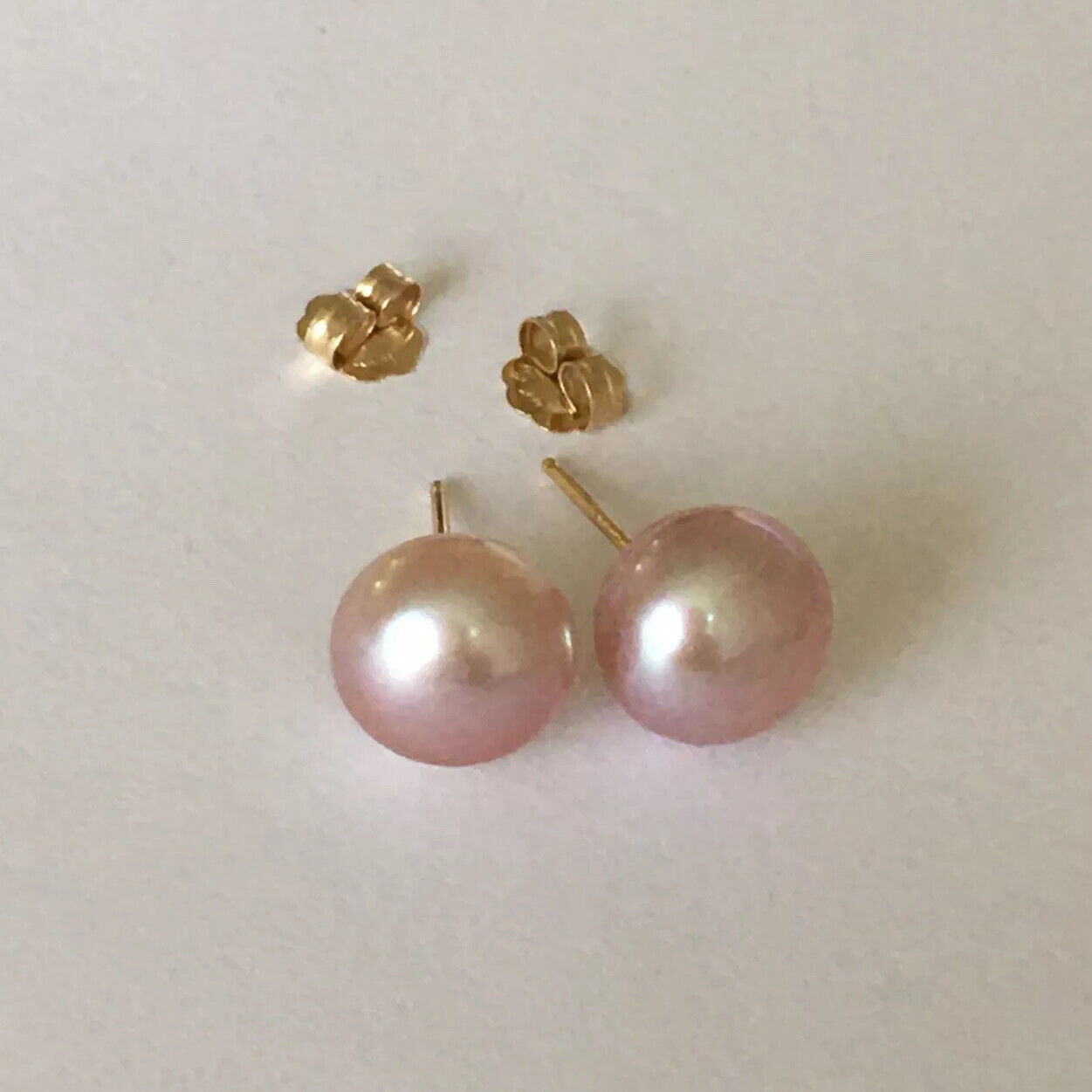 P-5208, New 14k Solid Yellow Gold Natural Pink Water Pearl Studs Earrings, 8.5mm