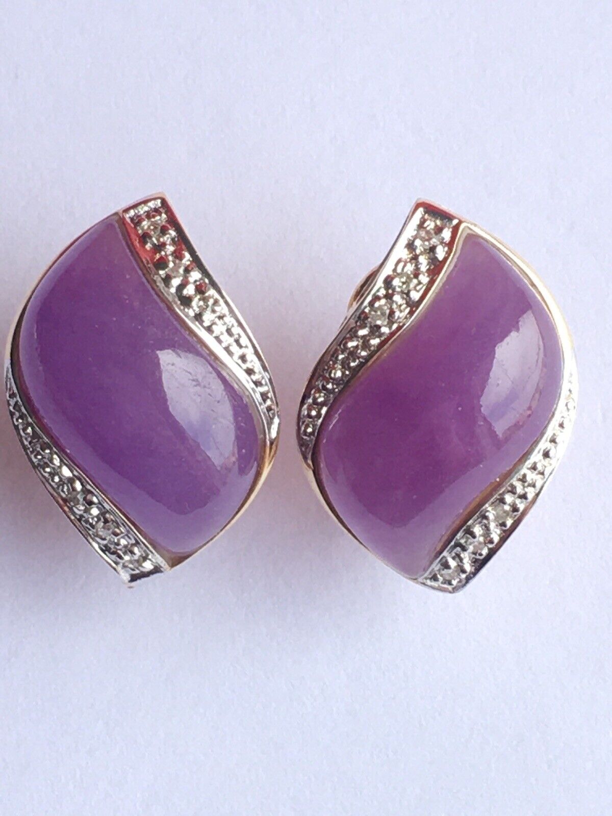 Q4811, New 14k Solid Yellow Gold Y/G Natural Lavender Jade Earrings, 15*20mm