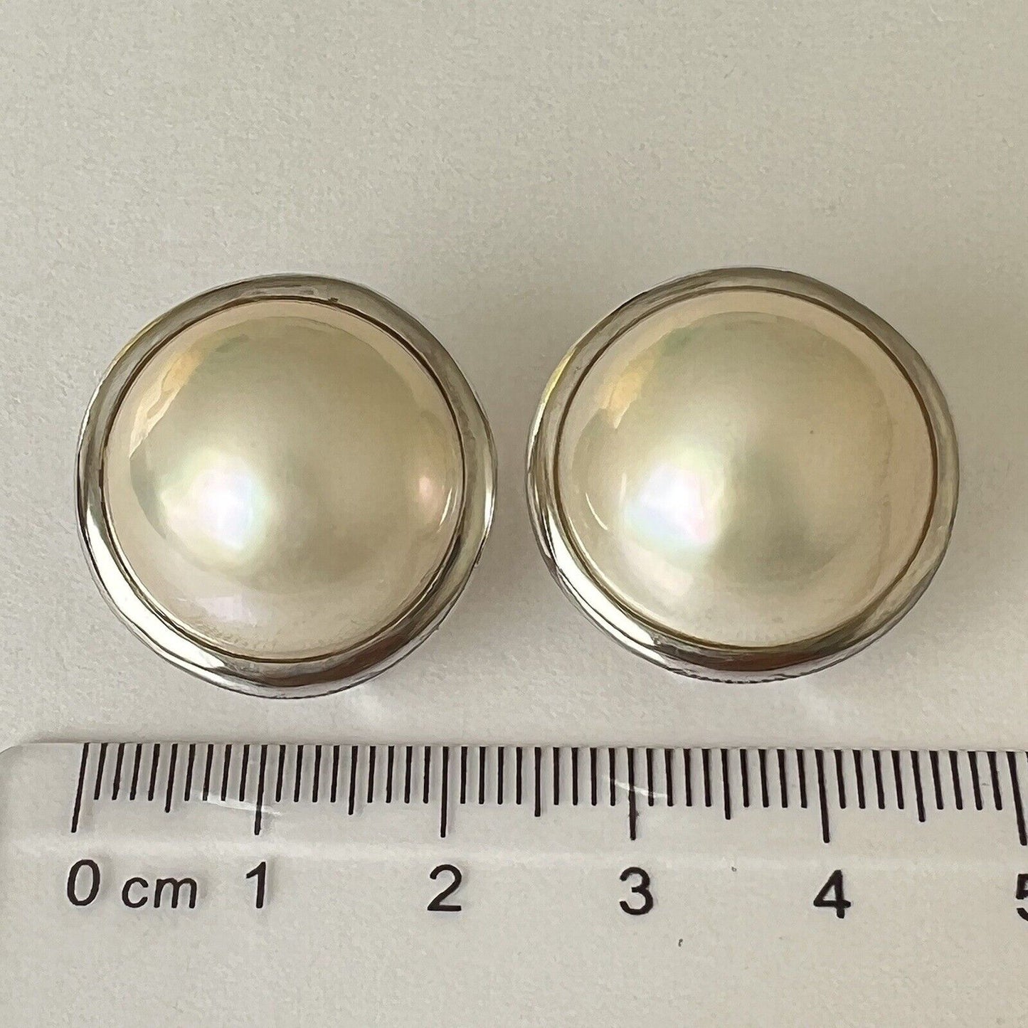 14k Solid White Gold Big Natural Round Mabe South Sea Pearl French Clip Earrings