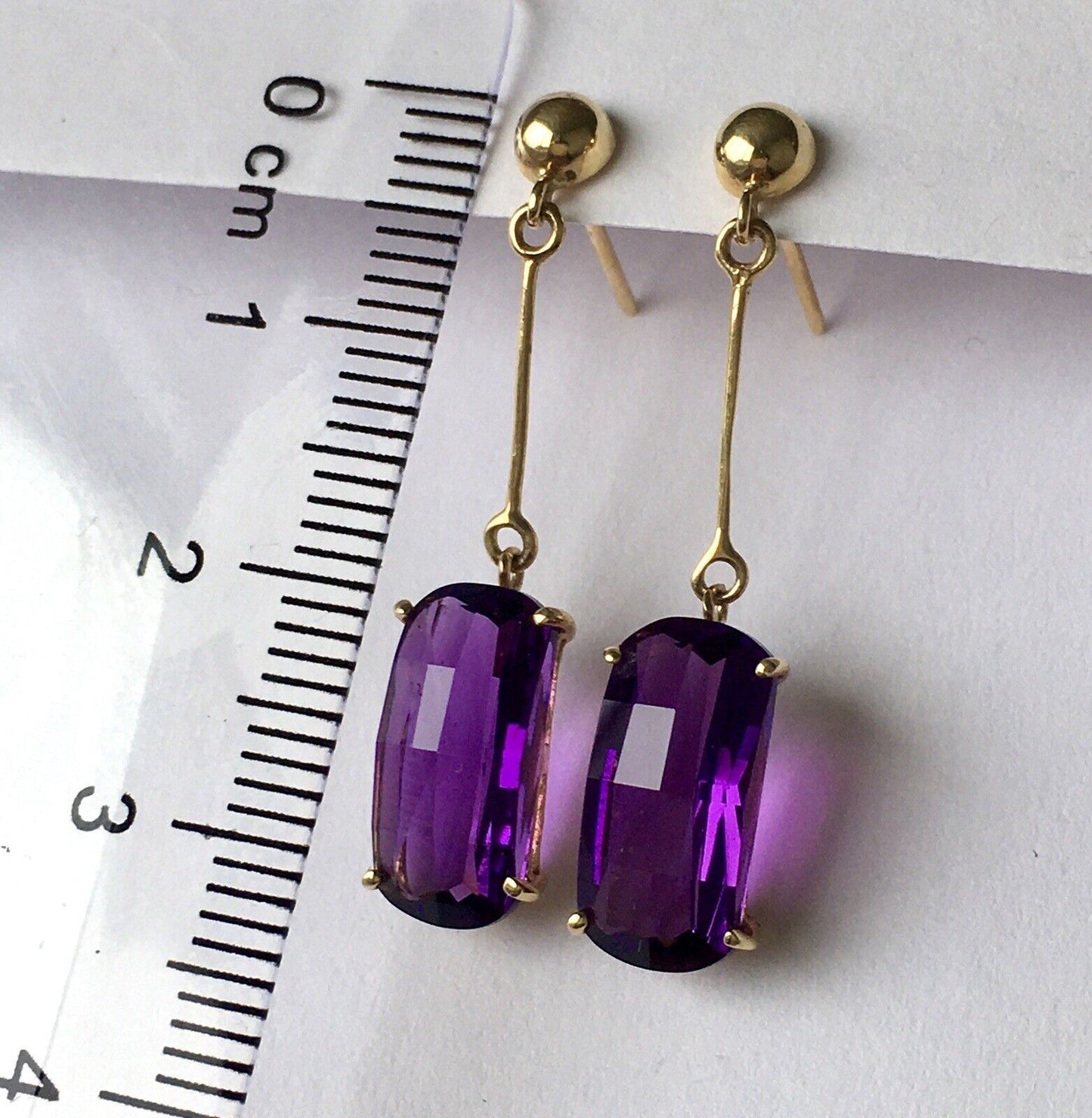 New 14k Solid Yellow Gold Y/G Amethyst Earrings, Studs, Dangling, Gemstones