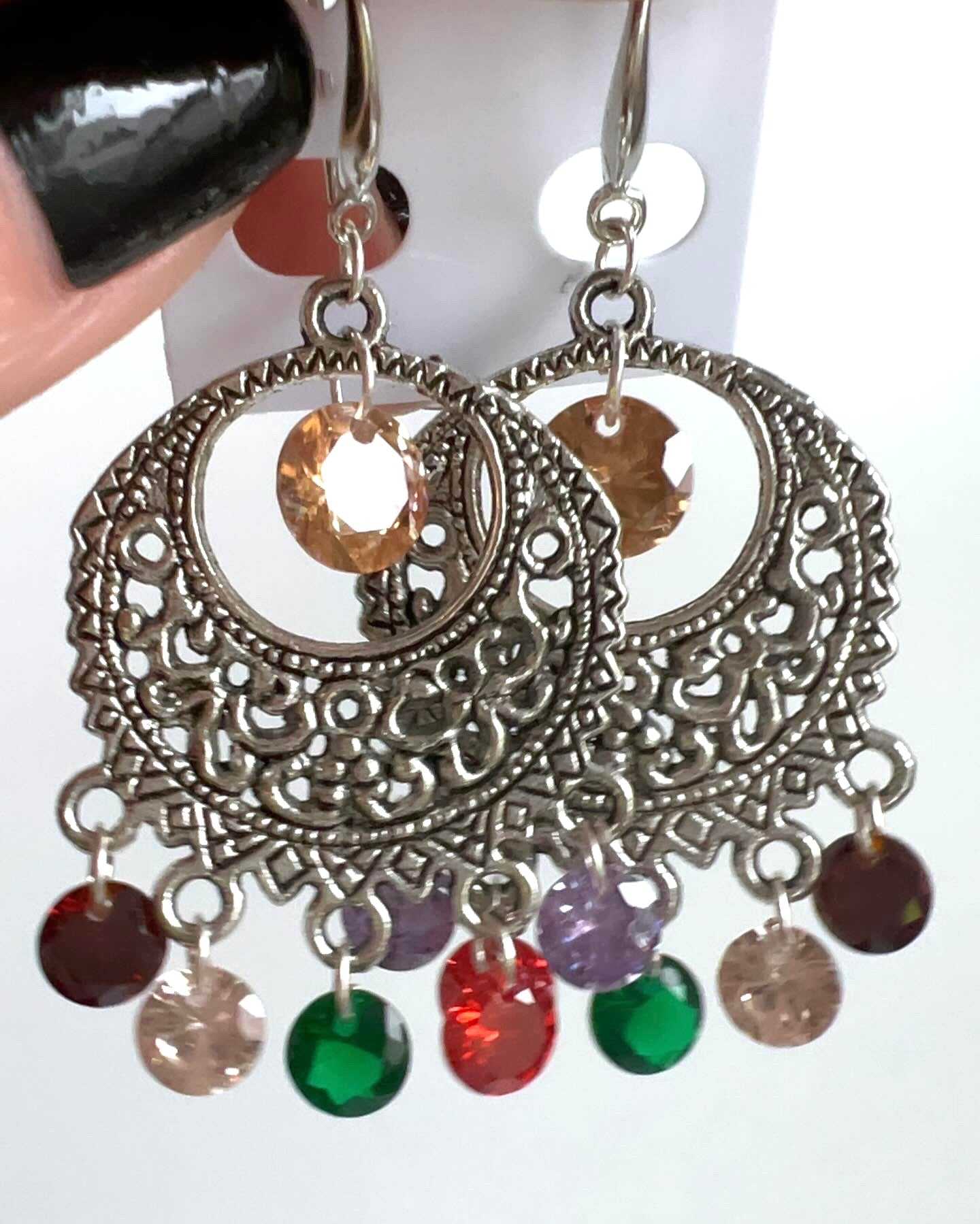 Handmade. Unique style. Multicolor crystal earrings.