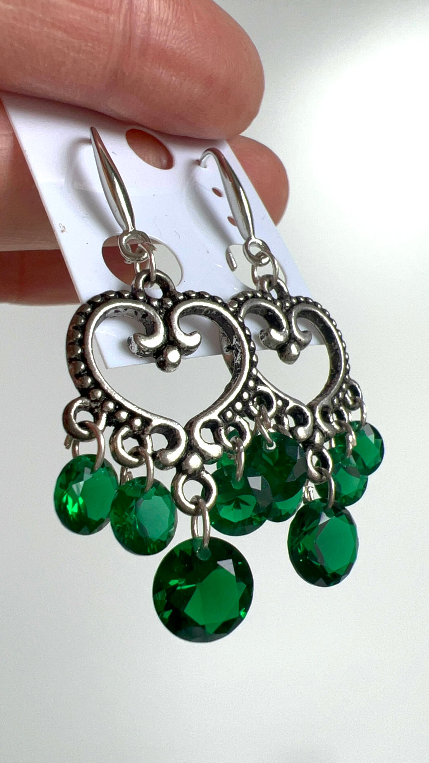 Handmade, unique design, green Helenite earrings