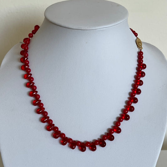 Natural red, coral with red crystal necklace