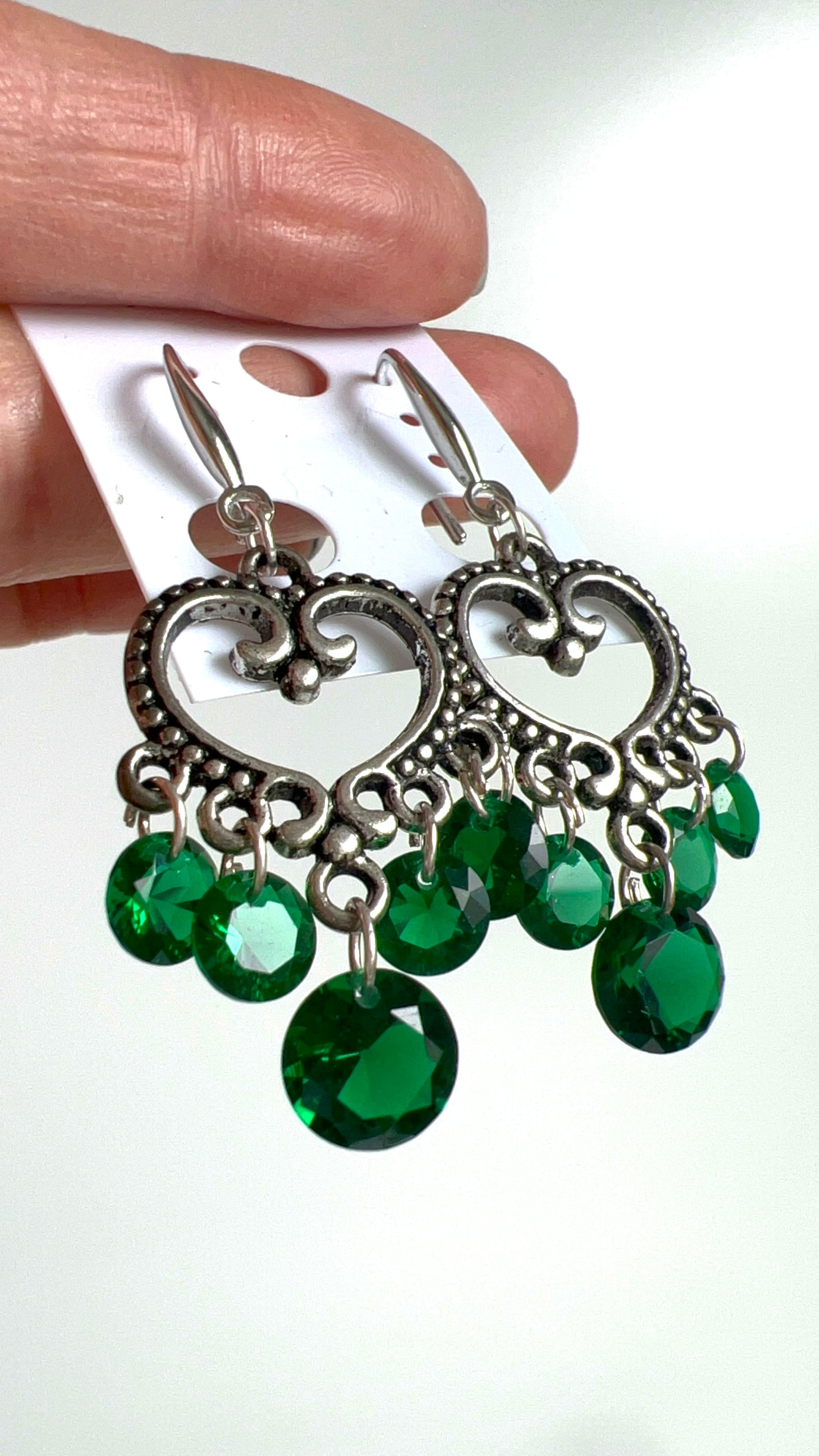 Handmade, unique design, green Helenite earrings