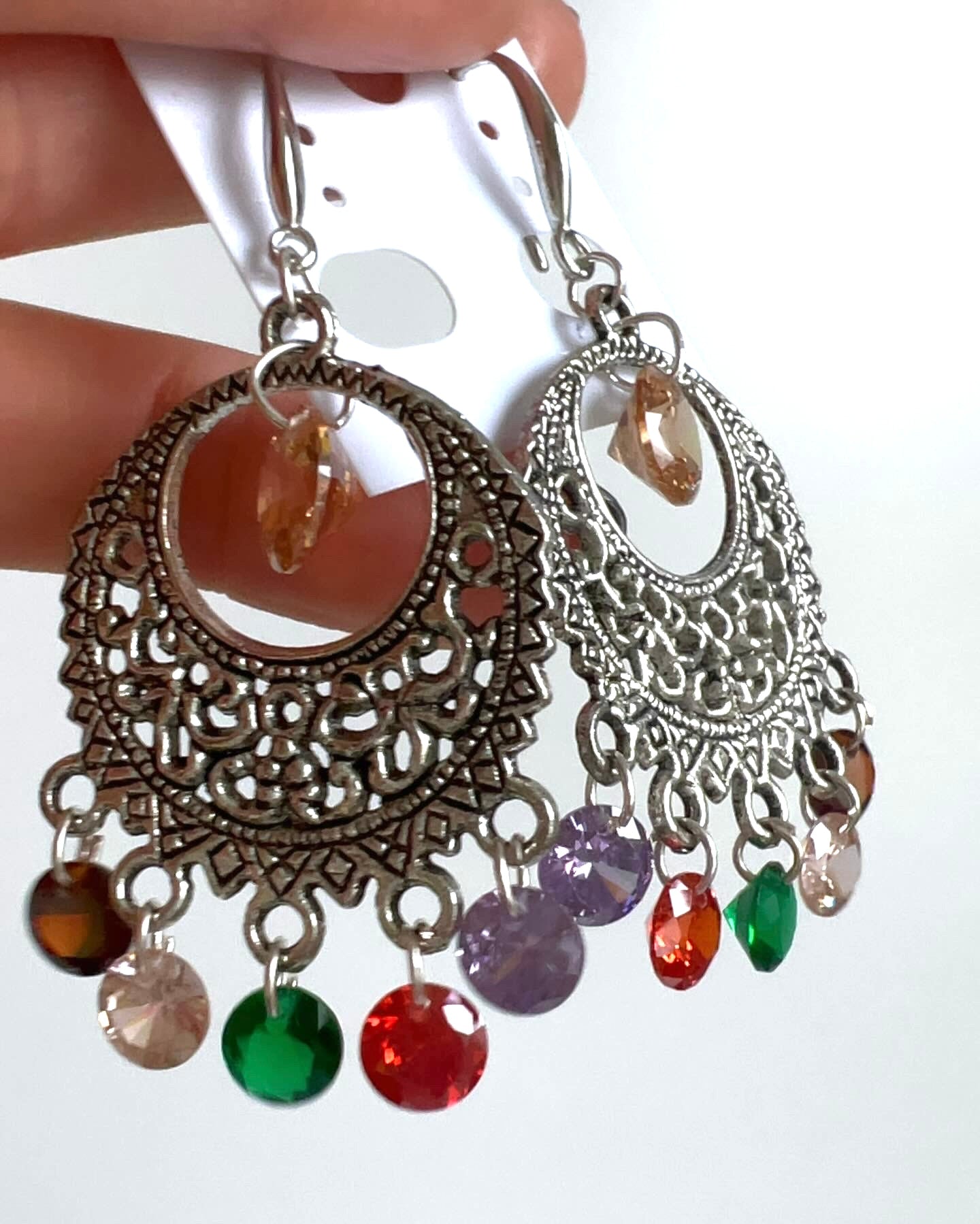 Handmade. Unique style. Multicolor crystal earrings.