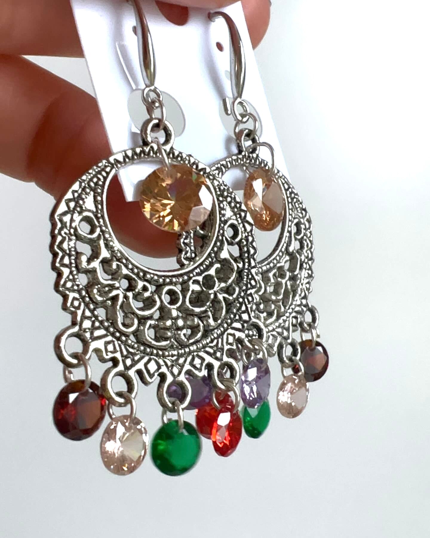 Handmade. Unique style. Multicolor crystal earrings.