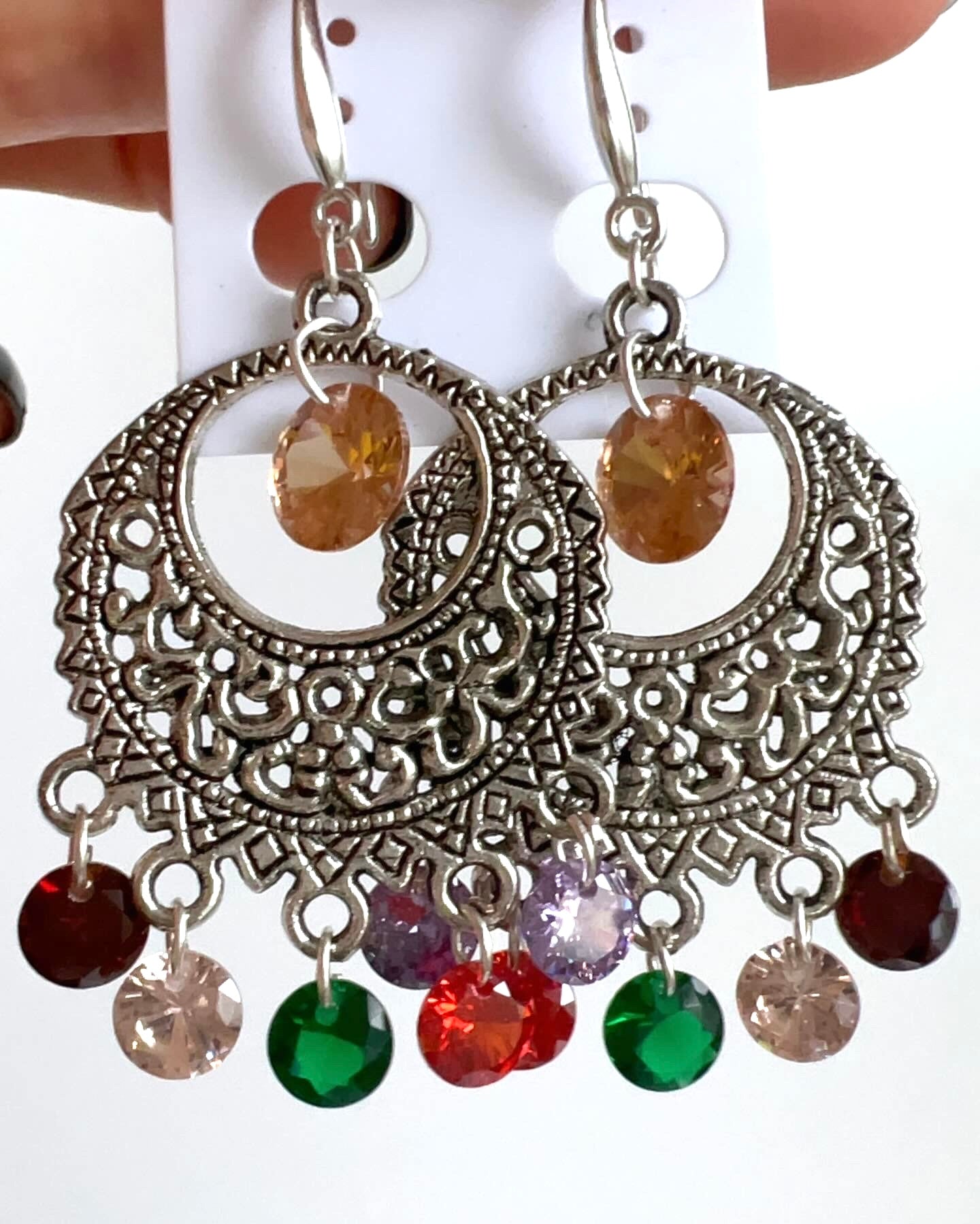 Handmade. Unique style. Multicolor crystal earrings.