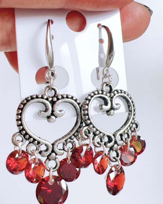 Handmade, unique design, garnet earrings