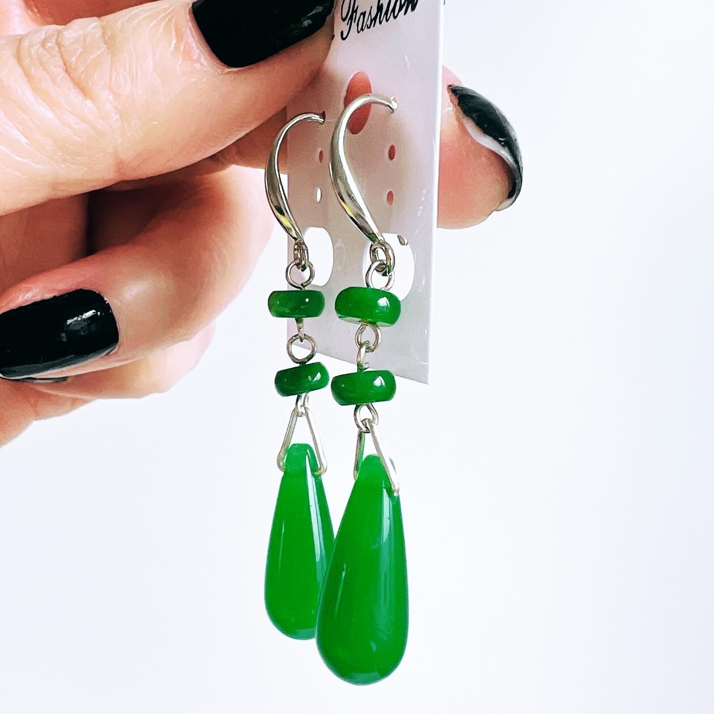 Handmade Natural Jade earrings, allergy free.