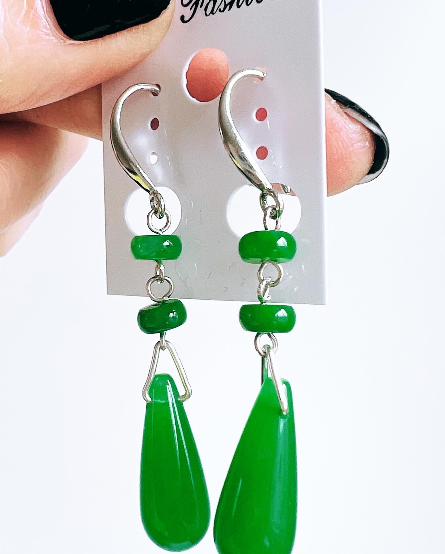 Handmade Natural Jade earrings, allergy free.