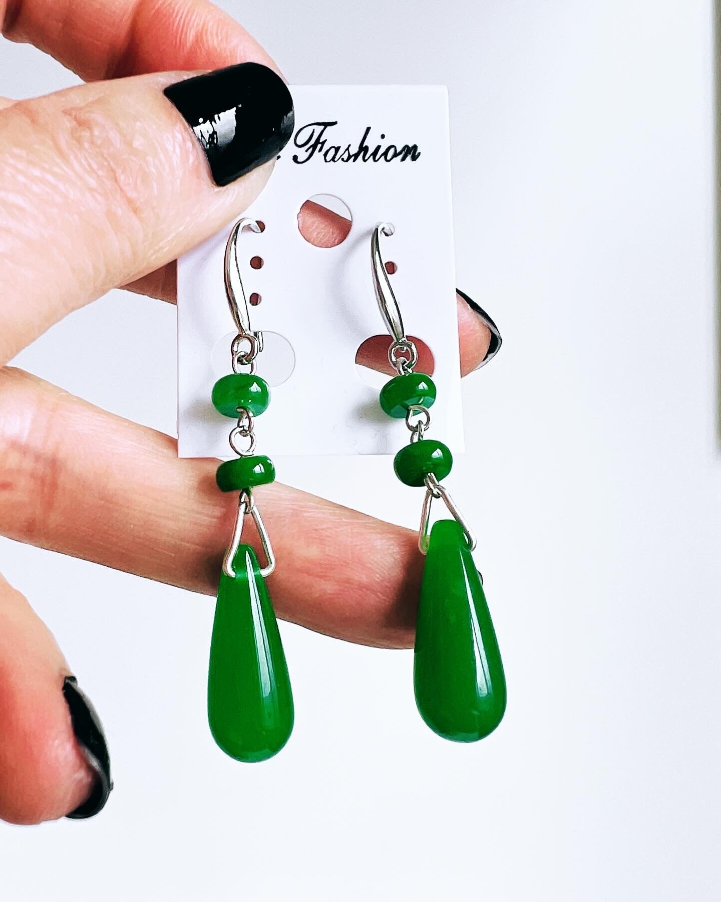 Handmade Natural Jade earrings, allergy free.