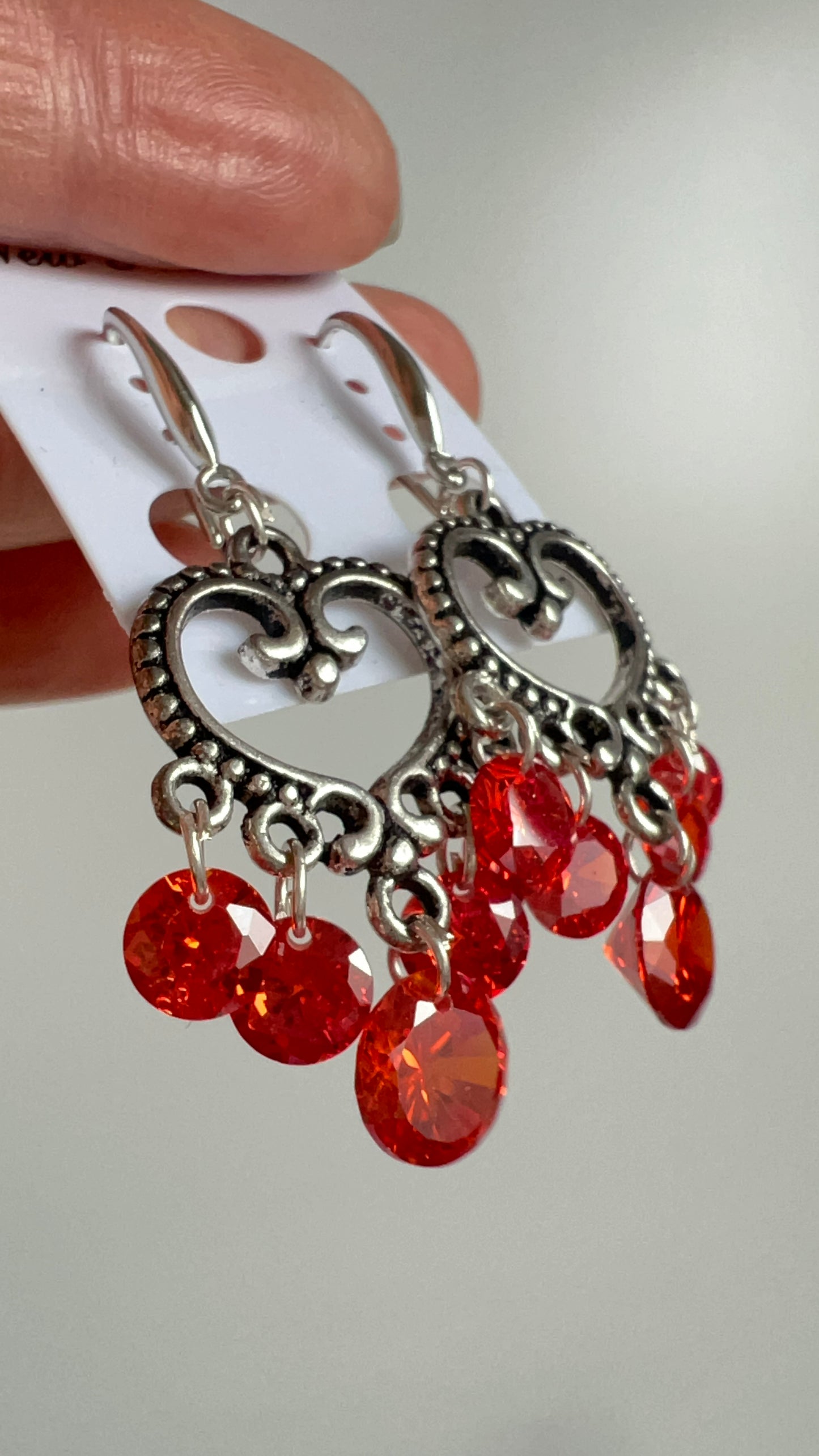 Handmade, unique design, orange, garnet earrings