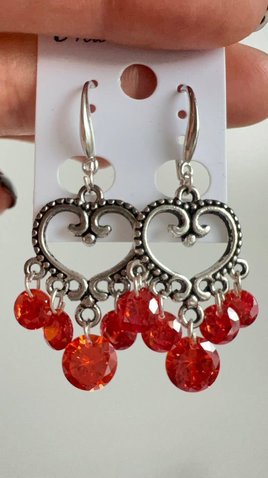 Handmade, unique design, orange, garnet earrings