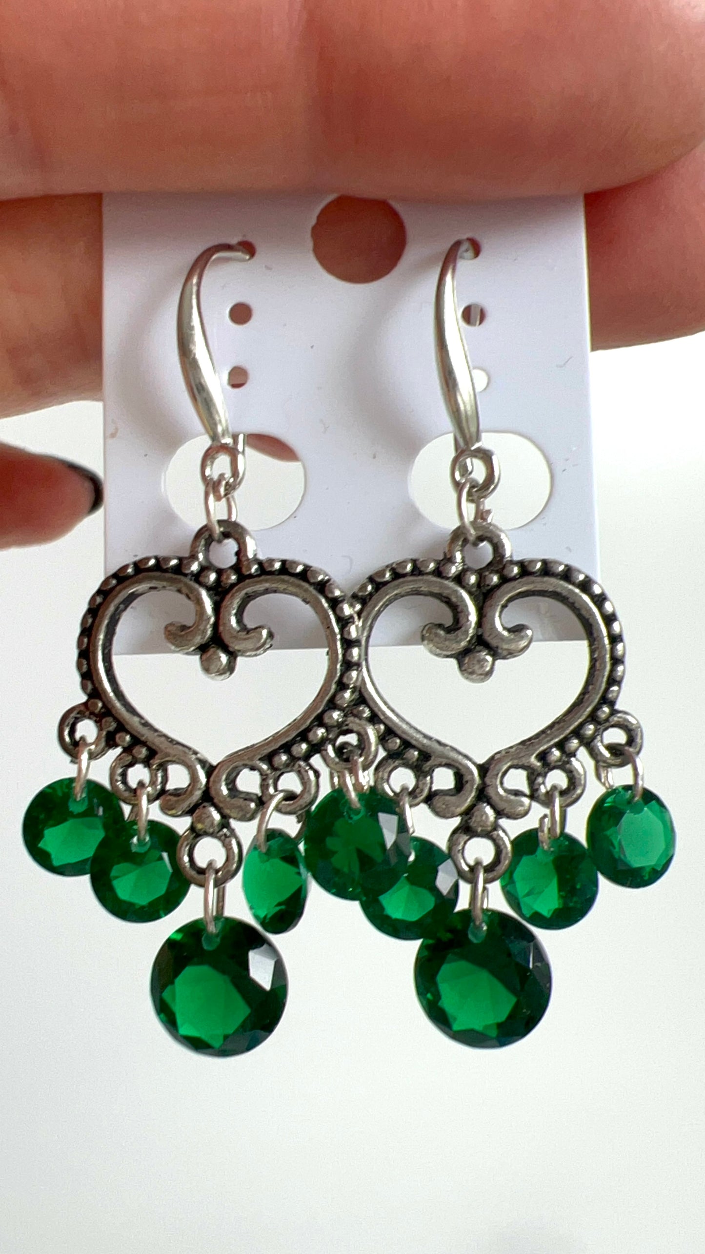 Handmade, unique design, green Helenite earrings