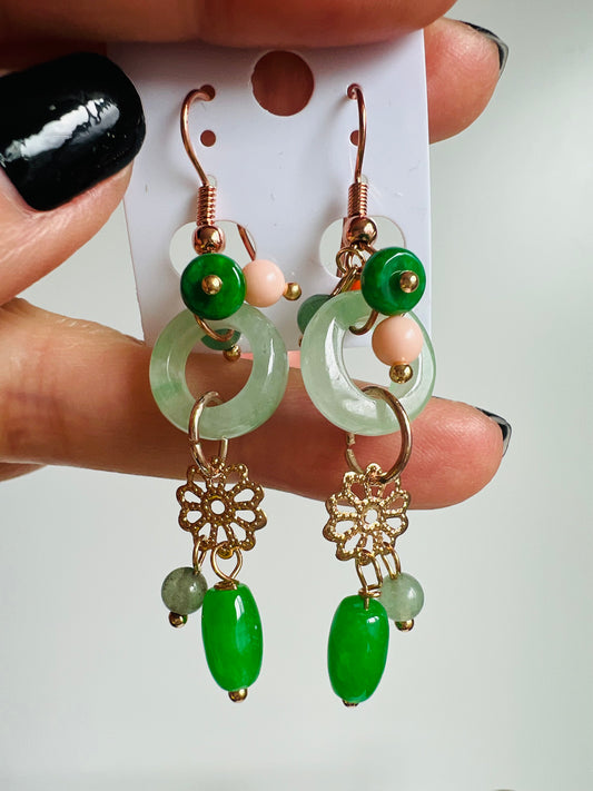 Handmade Natural Jade earrings, allergy free.