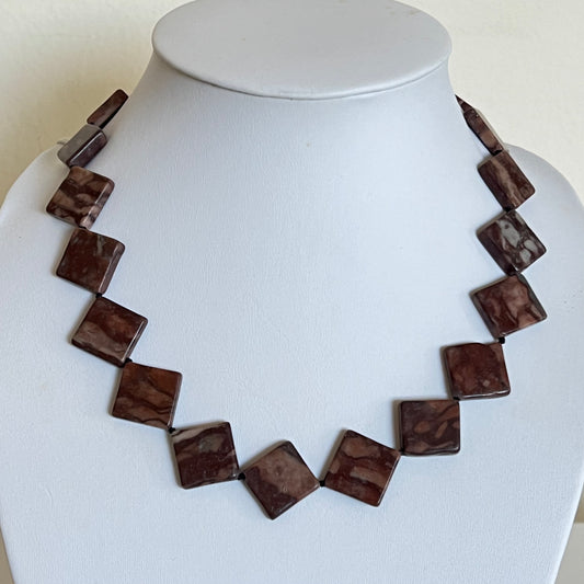 Natural agate necklace. Square flat shape.