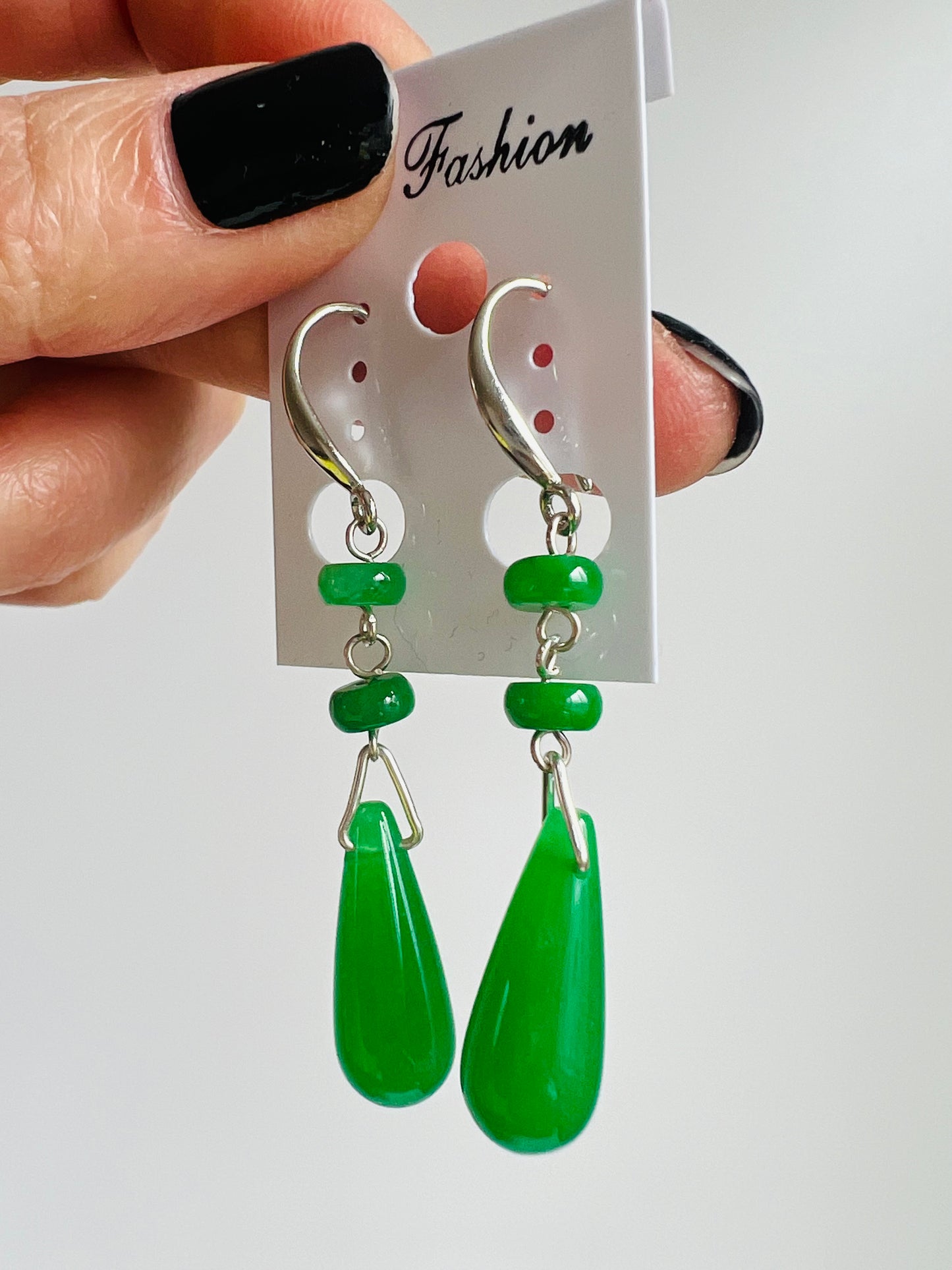 Handmade Natural Jade earrings, allergy free.