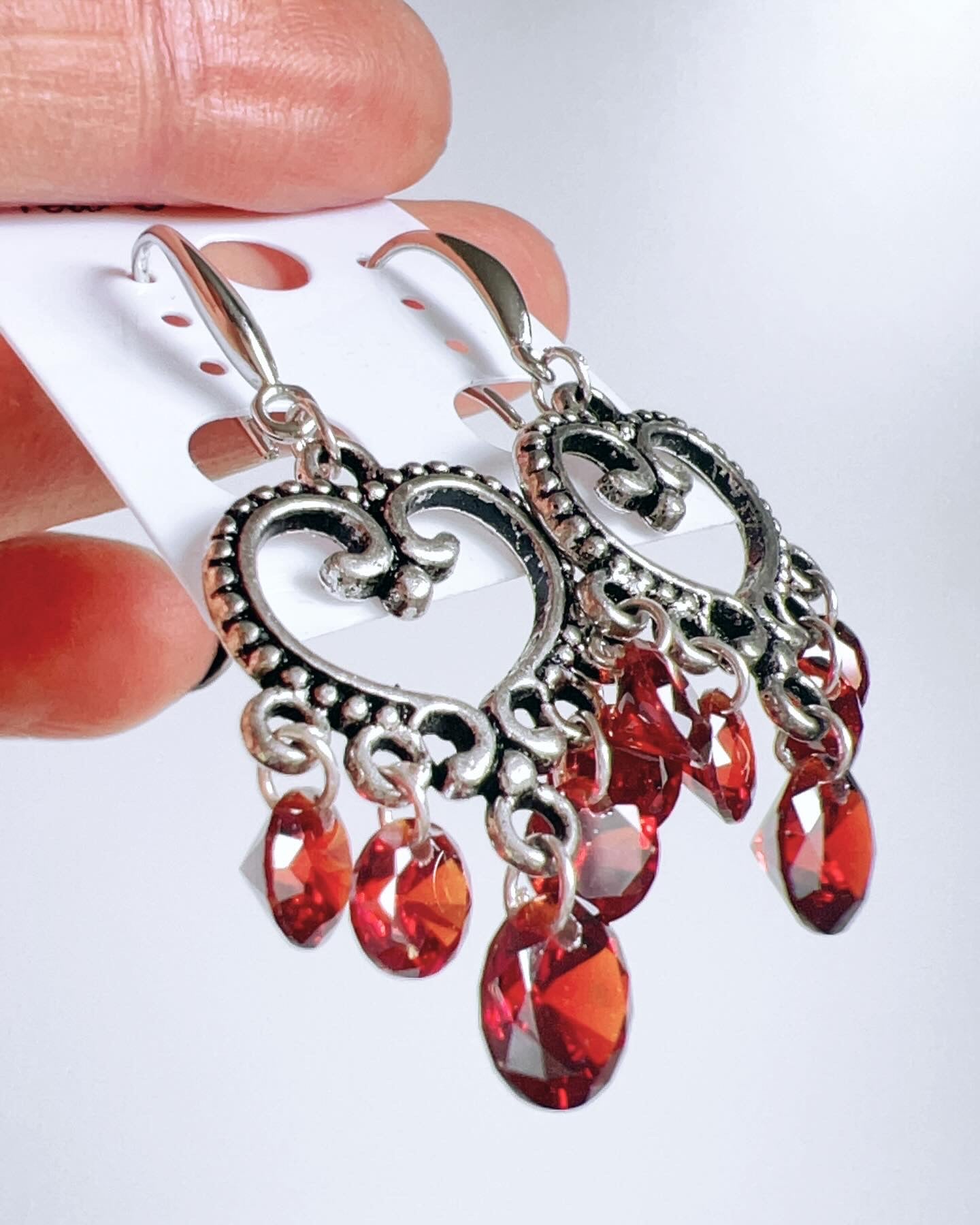 Handmade, unique design, garnet earrings