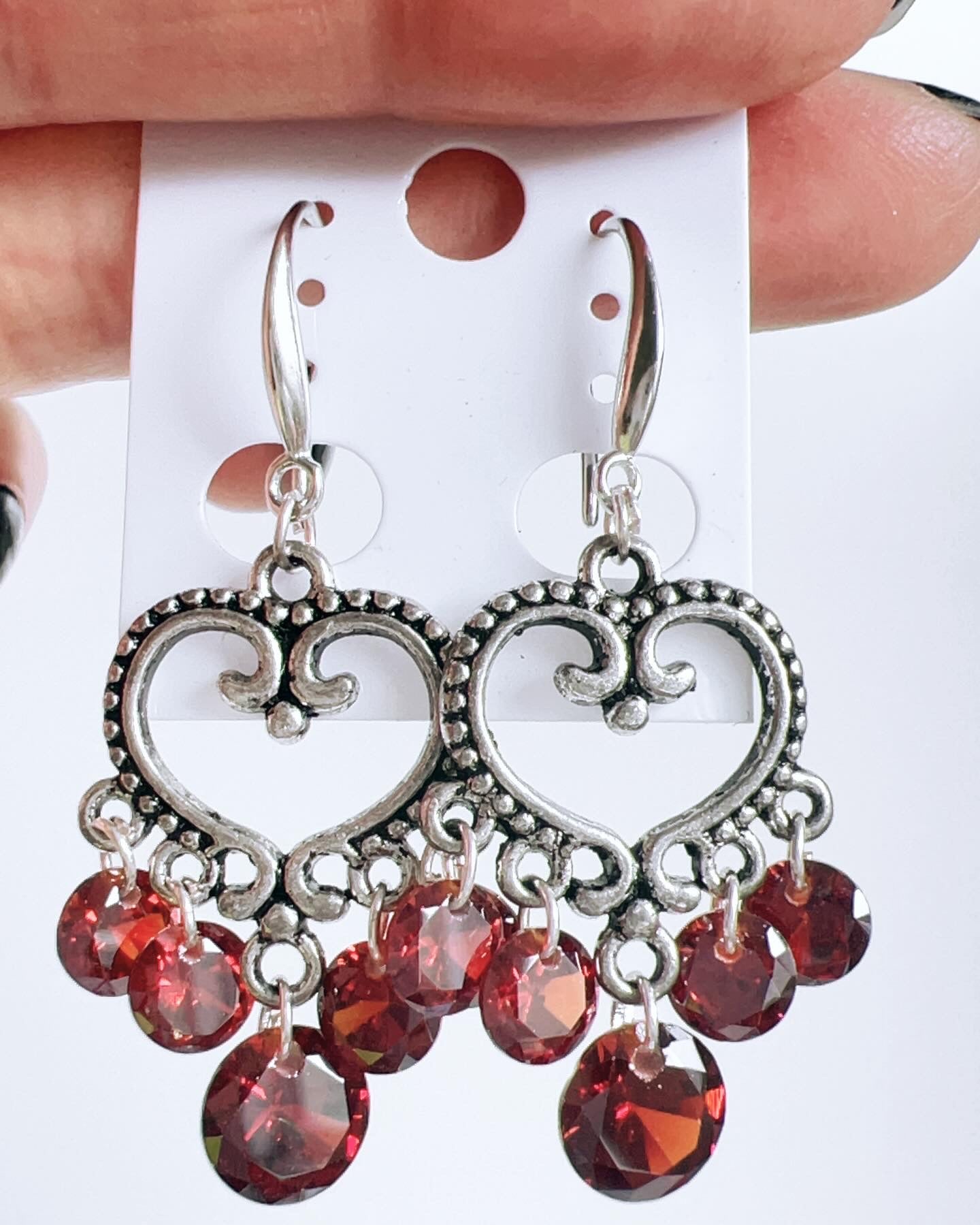 Handmade, unique design, garnet earrings