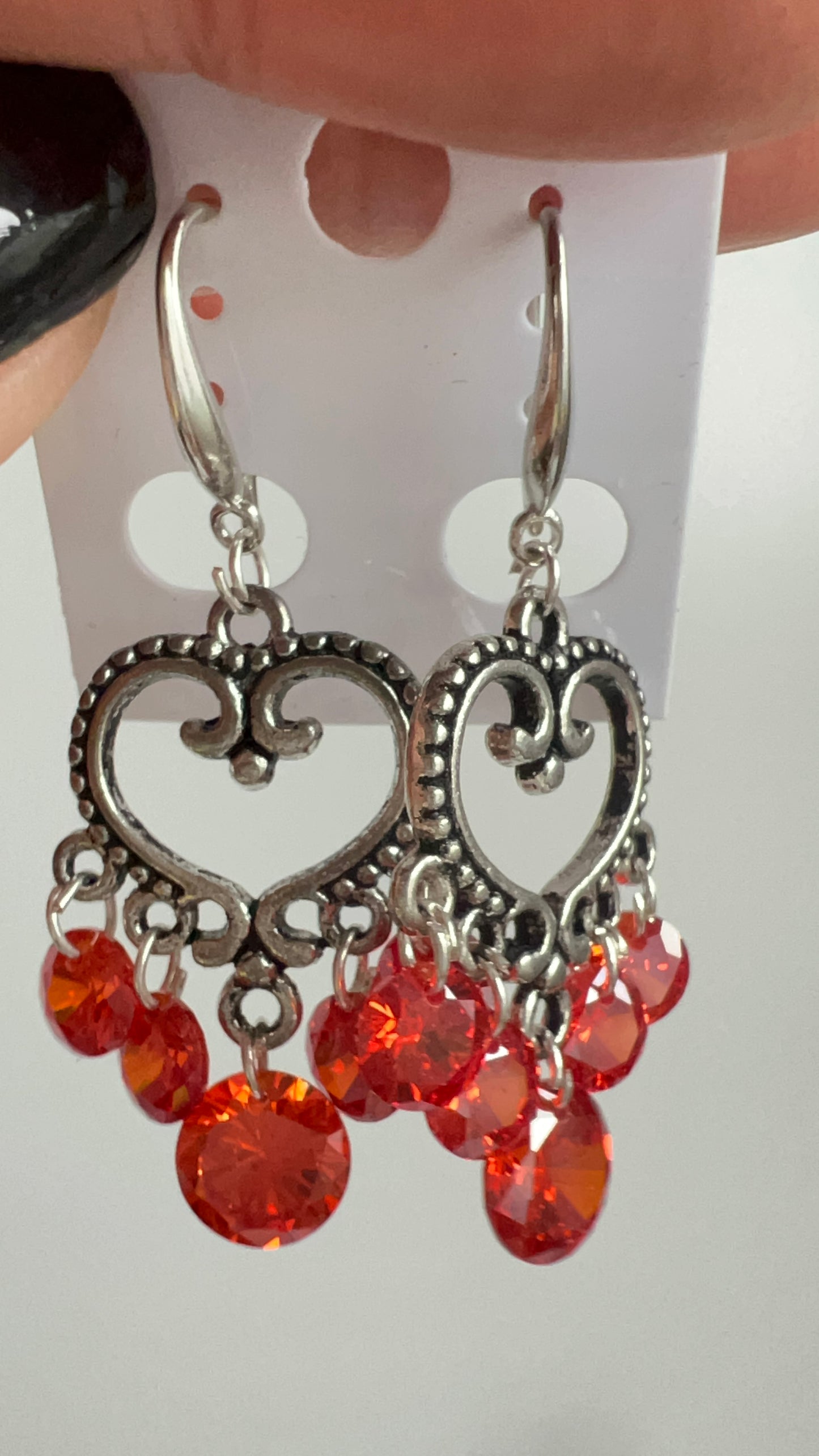 Handmade, unique design, orange, garnet earrings