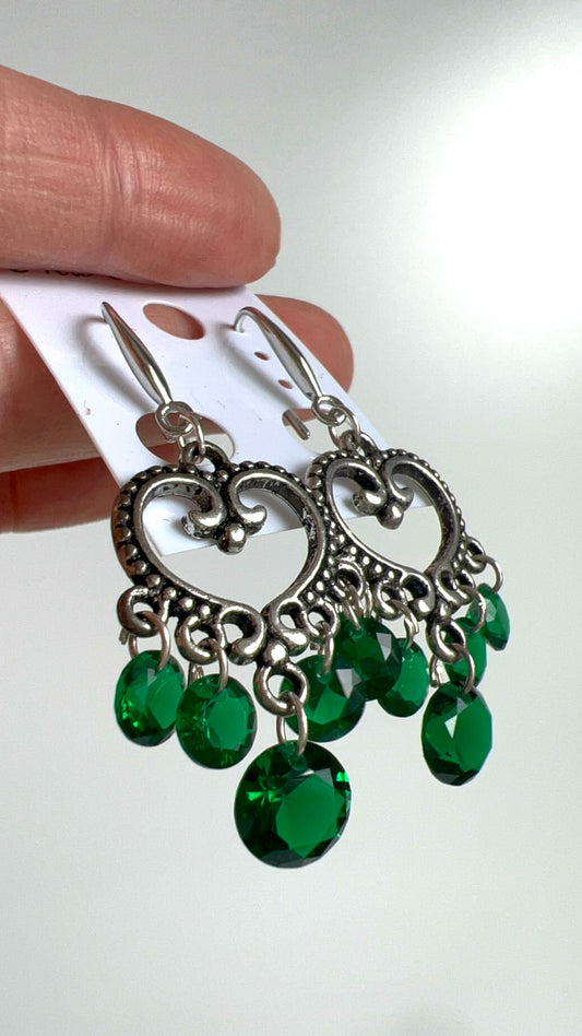 Handmade, unique design, green Helenite earrings