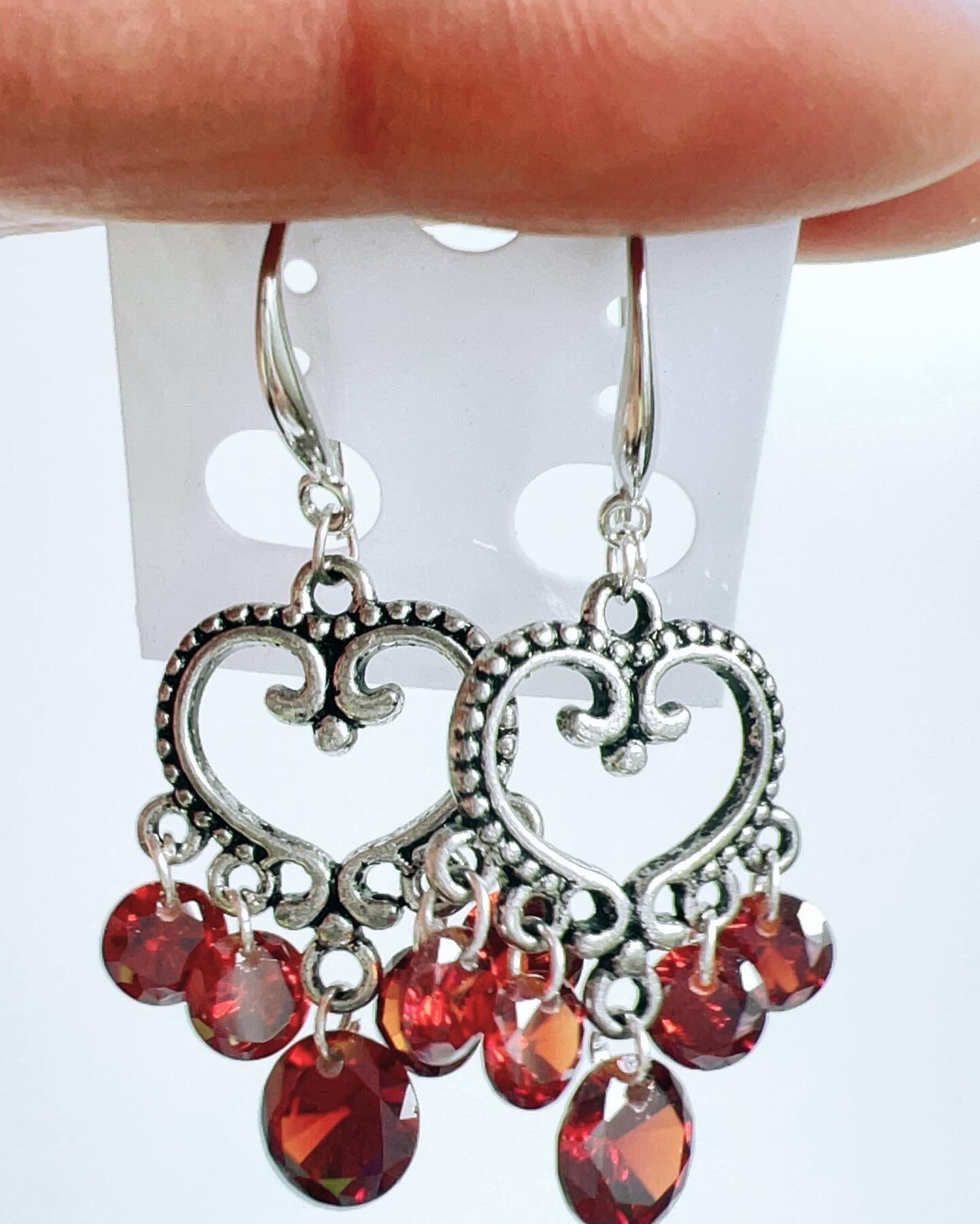 Handmade, unique design, garnet earrings