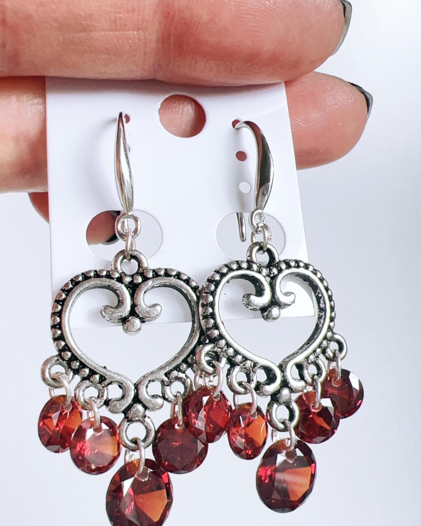 Handmade, unique design, garnet earrings