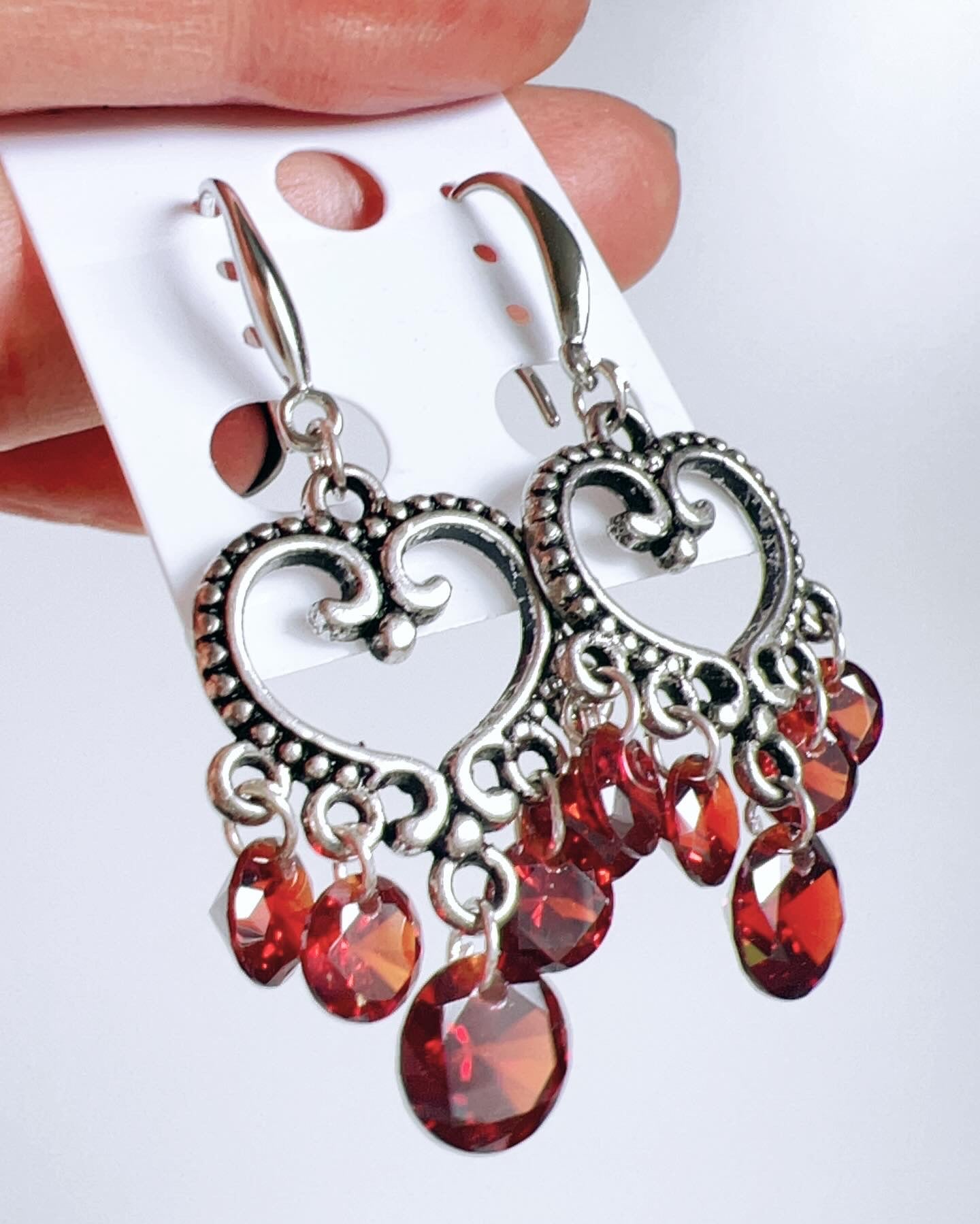 Handmade, unique design, garnet earrings