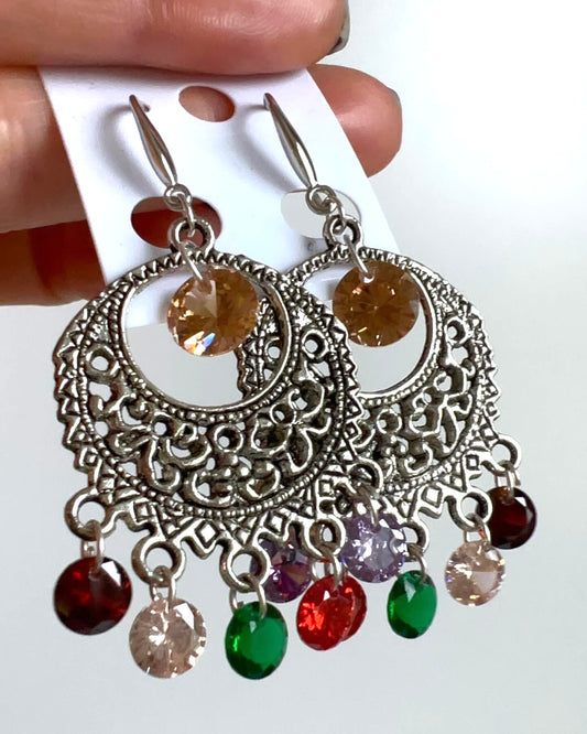 Handmade. Unique style. Multicolor crystal earrings.