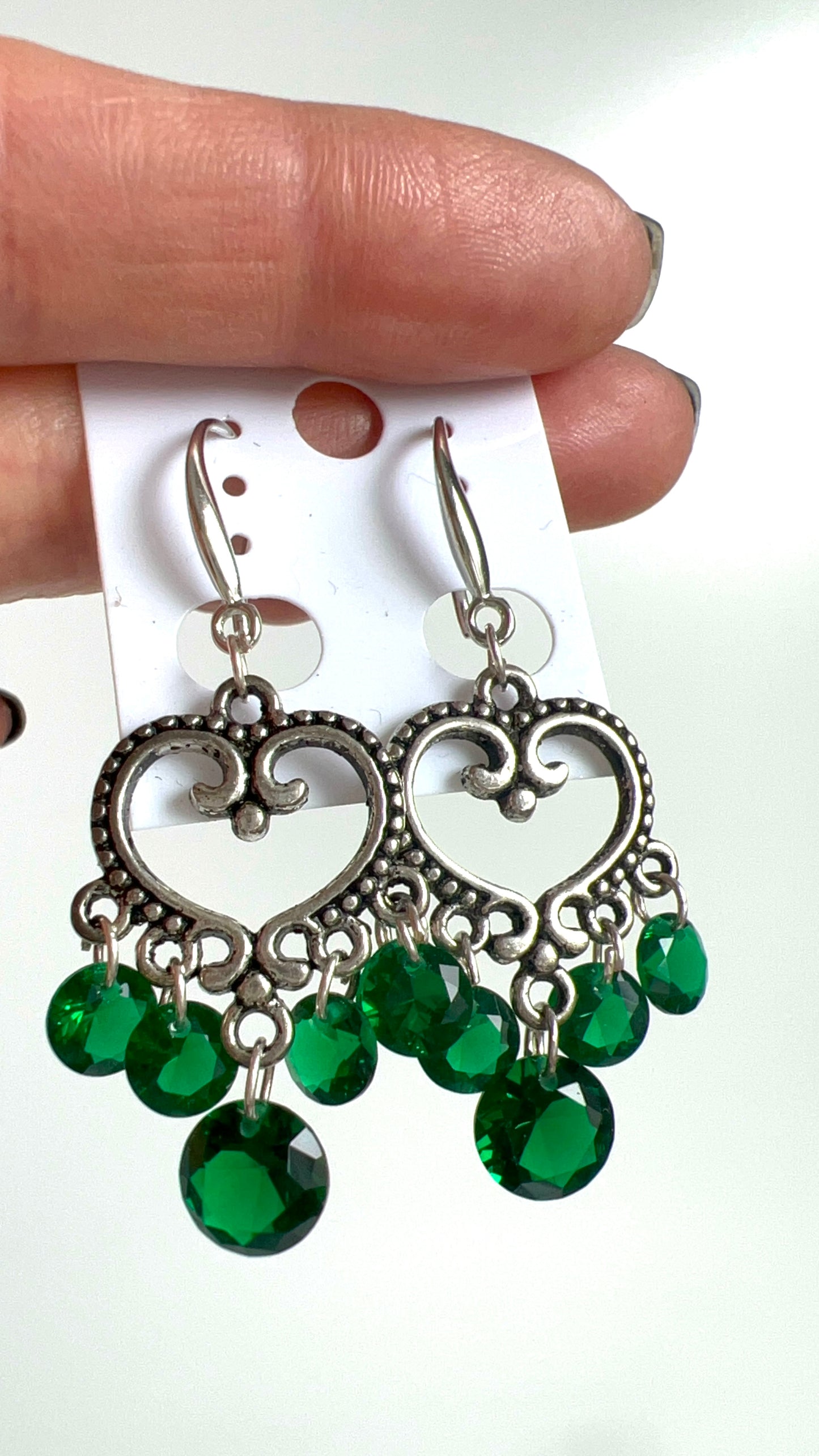 Handmade, unique design, green Helenite earrings