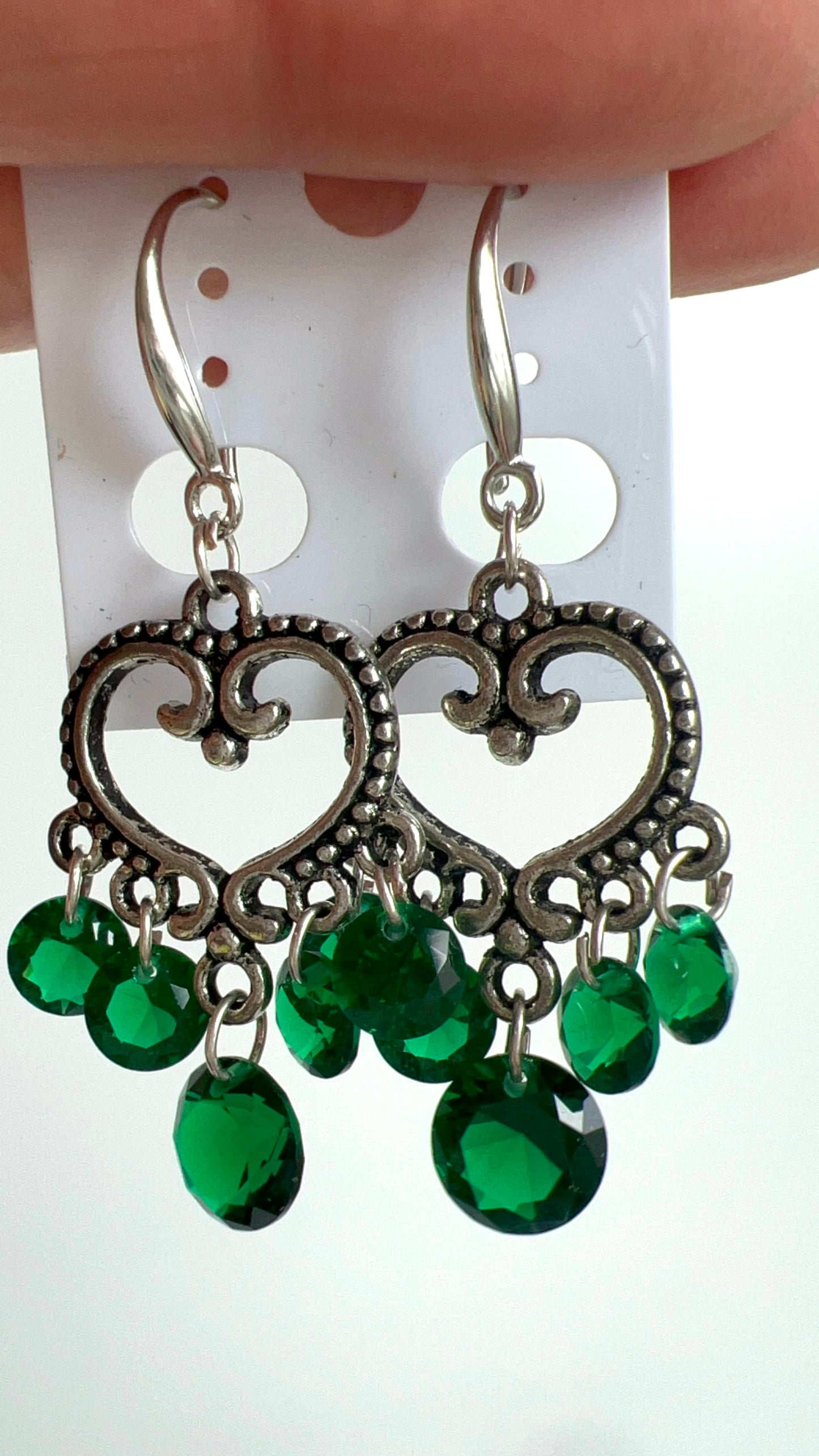 Handmade, unique design, green Helenite earrings