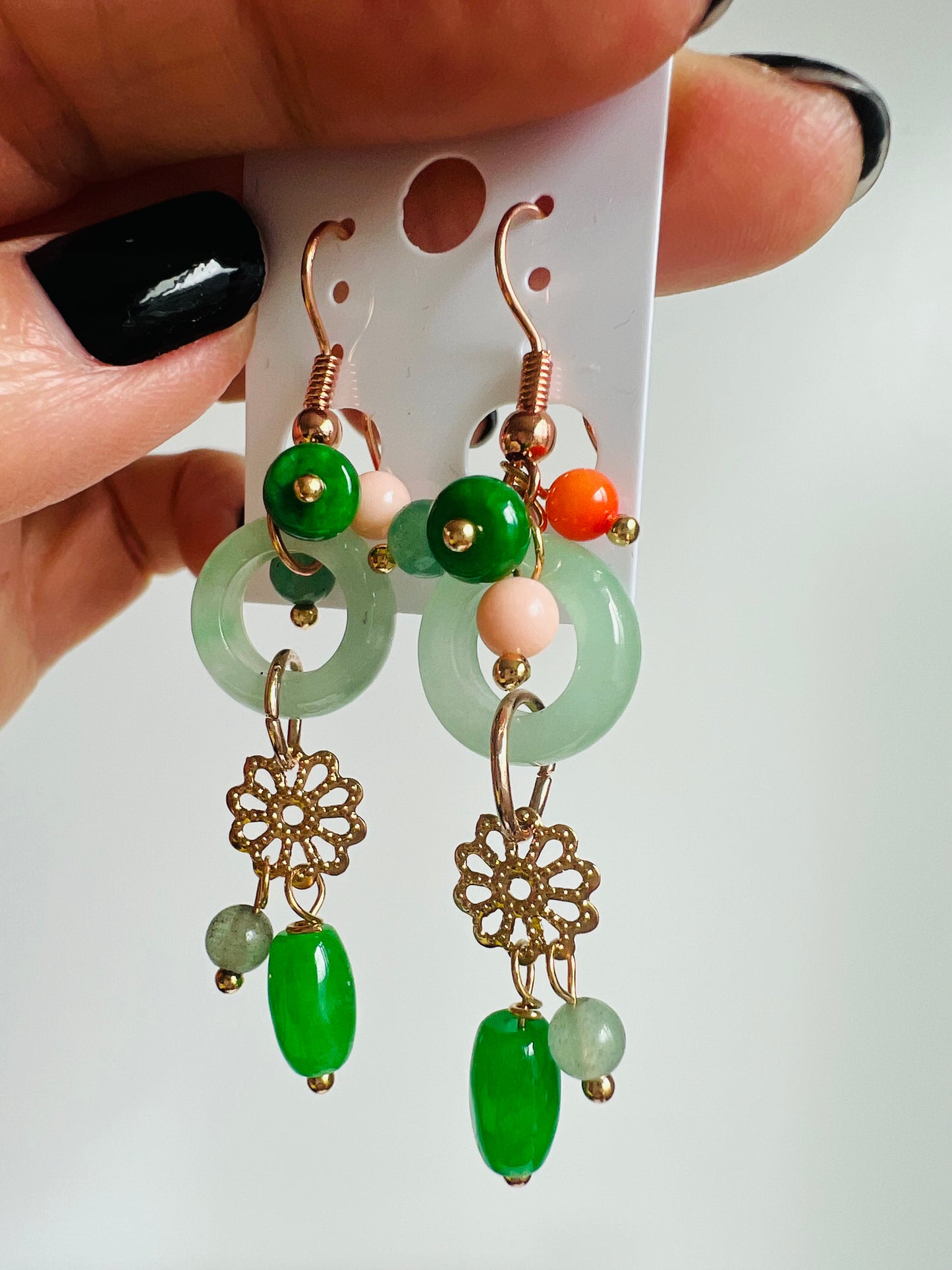 Handmade Natural Jade earrings, allergy free.