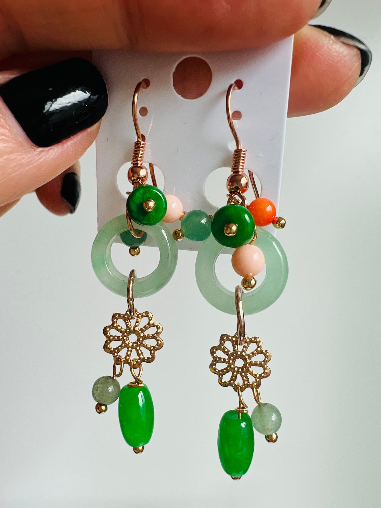 Handmade Natural Jade earrings, allergy free.