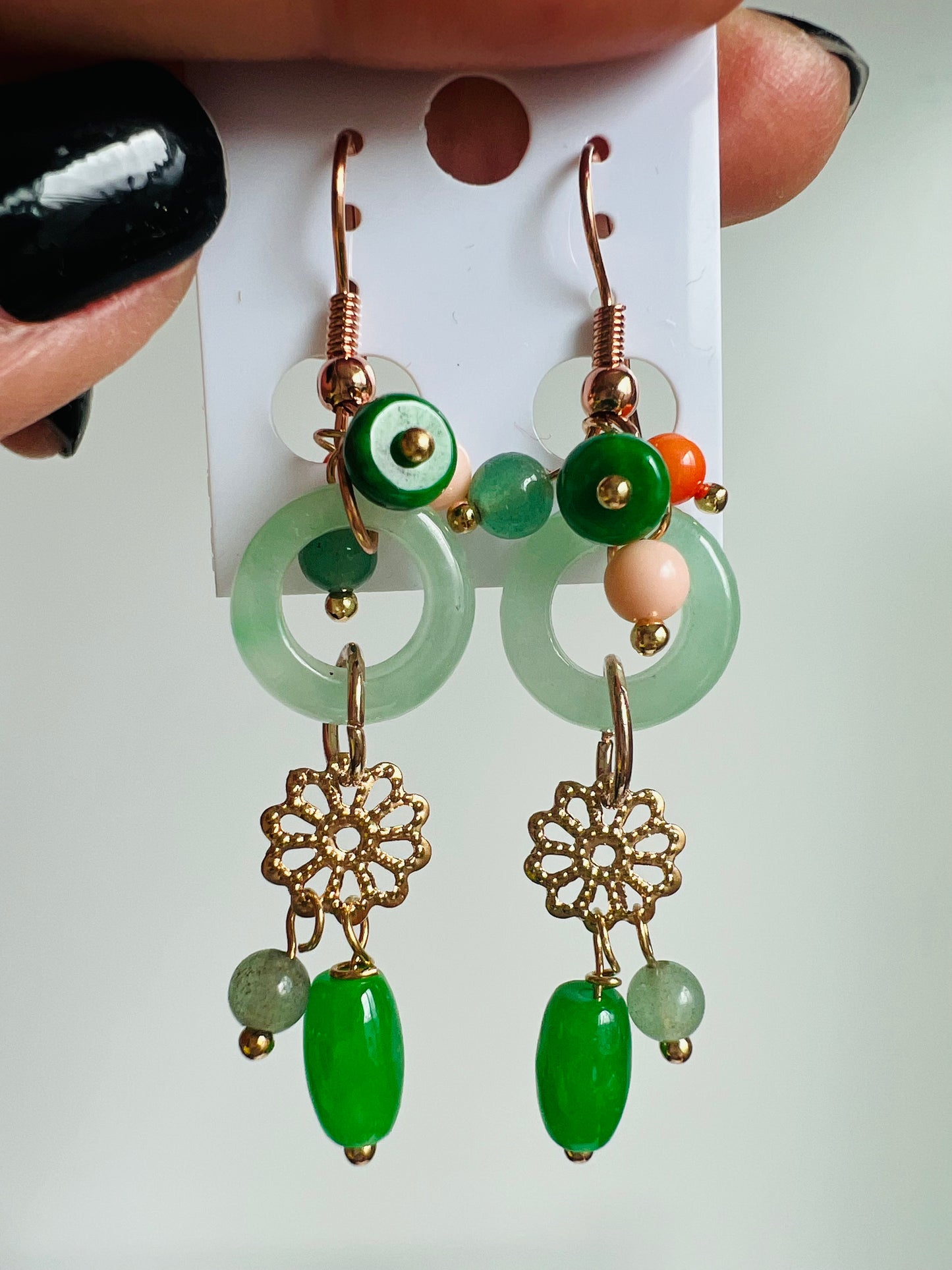 Handmade Natural Jade earrings, allergy free.