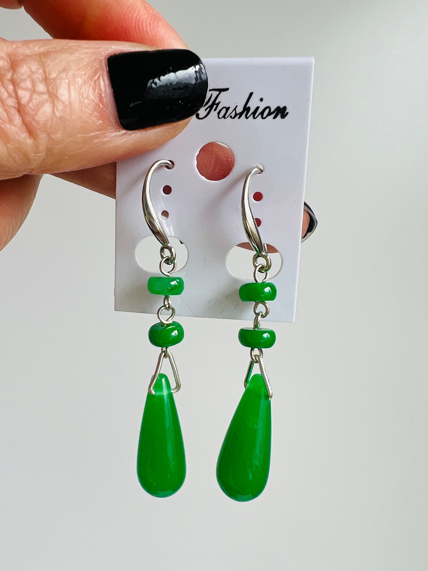 Handmade Natural Jade earrings, allergy free.