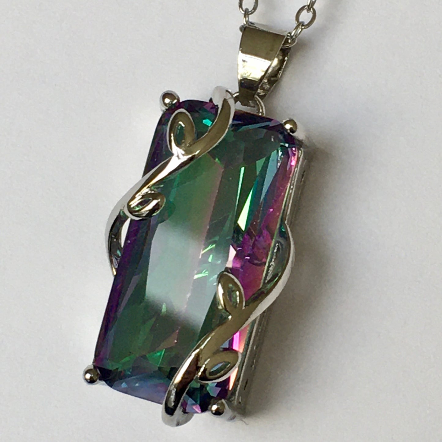 Mystic Topaz Rainbow Topaz Multi-color shine Pendant Necklace 925 Sterling Silver Emerald Cut