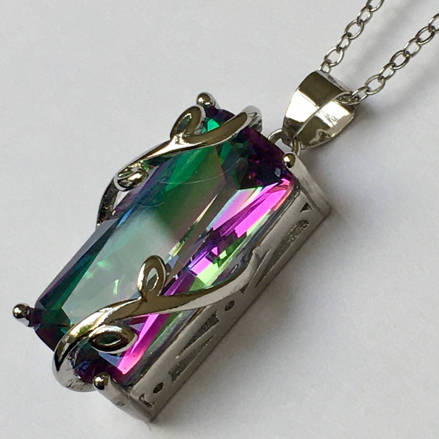 Mystic Topaz Rainbow Topaz Multi-color shine Pendant Necklace 925 Sterling Silver Emerald Cut