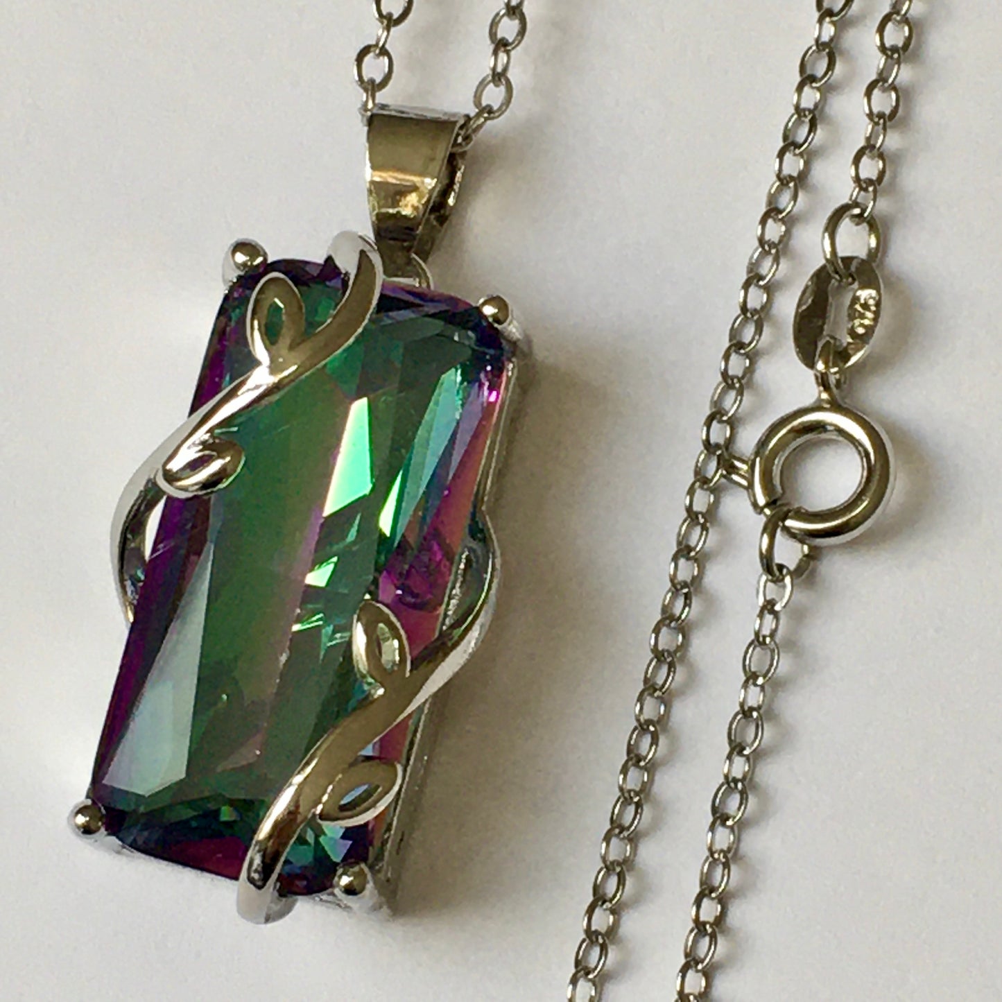 Mystic Topaz Rainbow Topaz Multi-color shine Pendant Necklace 925 Sterling Silver Emerald Cut