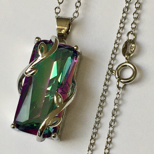 Mystic Topaz Rainbow Topaz Multi-color shine Pendant Necklace 925 Sterling Silver Emerald Cut