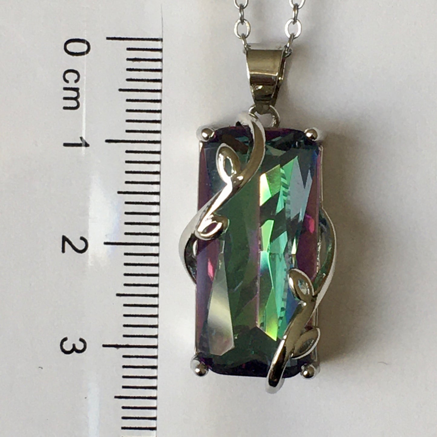 Mystic Topaz Rainbow Topaz Multi-color shine Pendant Necklace 925 Sterling Silver Emerald Cut