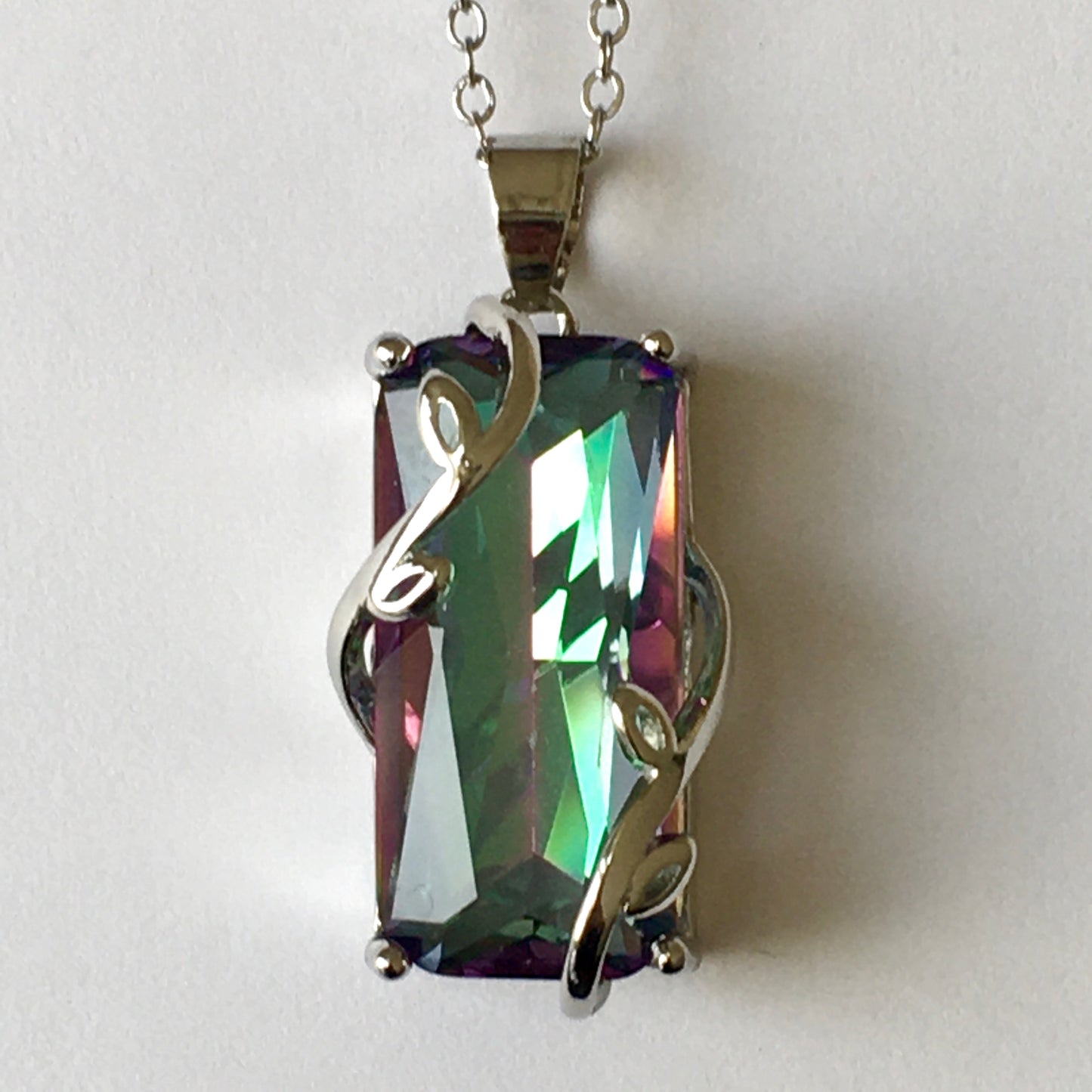 Mystic Topaz Rainbow Topaz Multi-color shine Pendant Necklace 925 Sterling Silver Emerald Cut